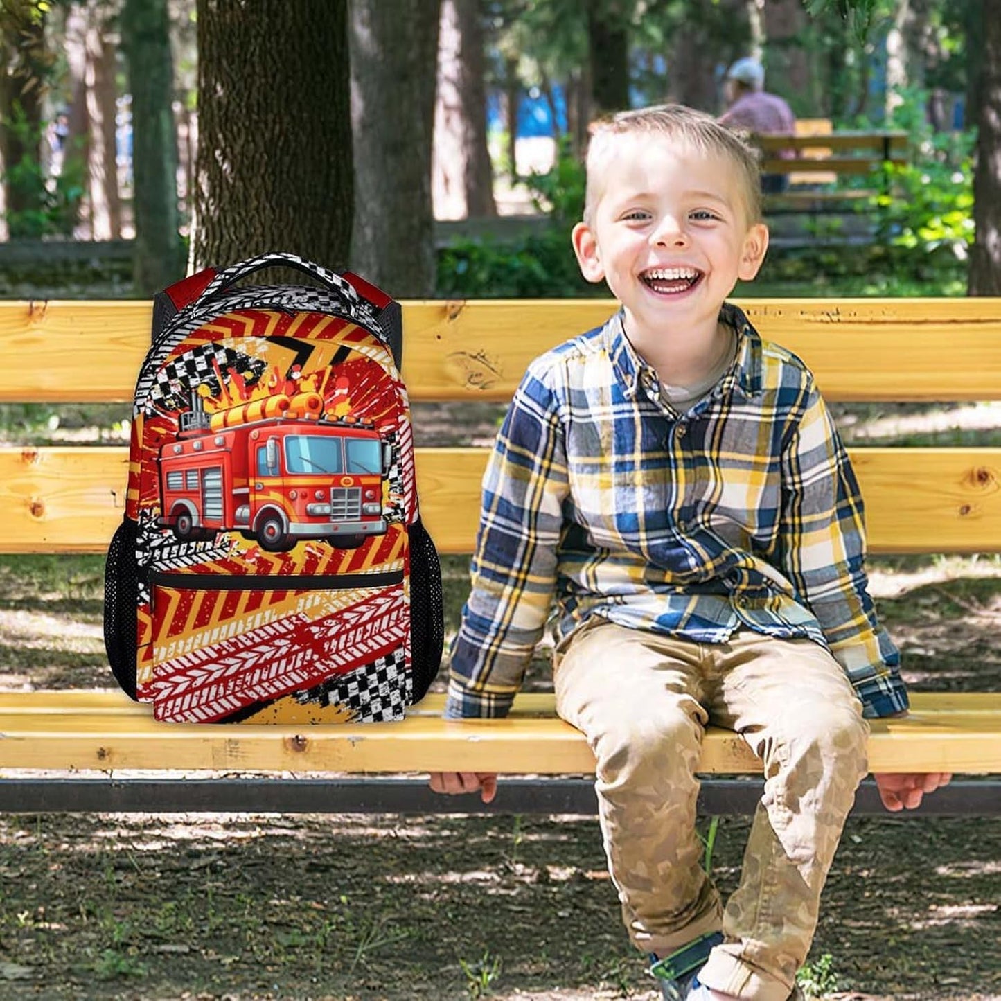 Kids Backpack Boys, Fire Truck Backpack for School, 17" Toddler Bookbag for Preschool Kindergarten Elementary, Durable Children School Bag