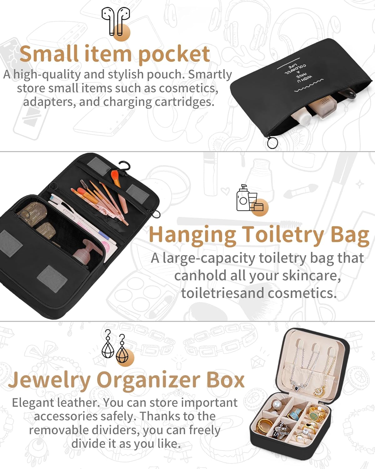 Packing Cubes 11 Set, Suitcase Organizers, Luggage Organizer Bags, with Toiletry Bag, Travel Essentials, Black