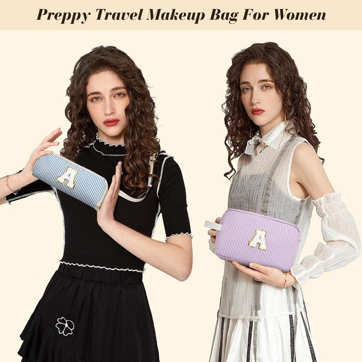 Travel Makeup Bag Christmas Gifts for Women Girl Teens, Personalized Initial Makeup Bag for Cute