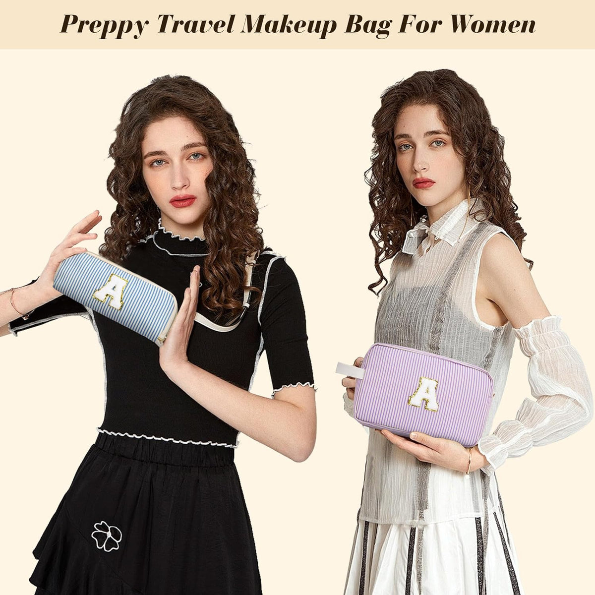 Travel Makeup Bag Christmas Gifts for Women Girl Teens, Personalized Initial Makeup Bag for Cute