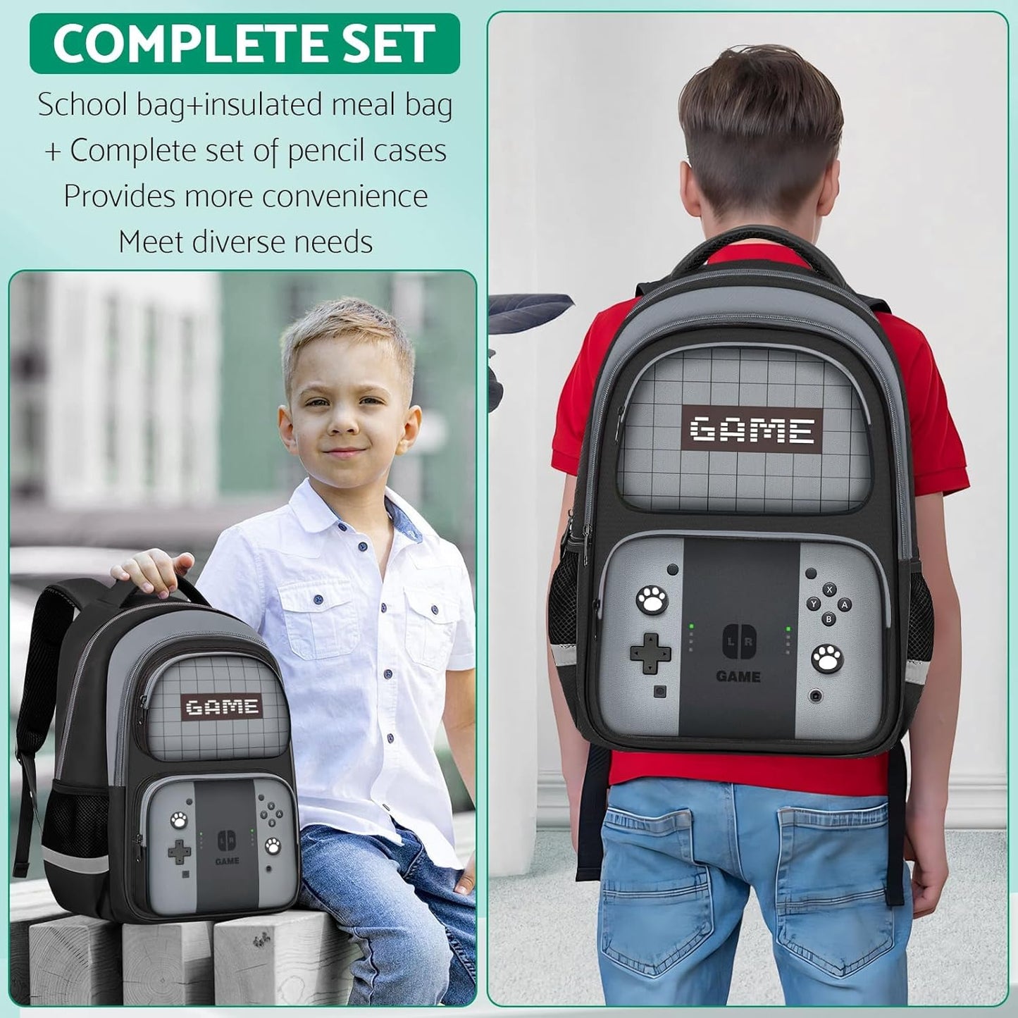 Kids Backpack For Boys,Gamer Boys Backpack For Children Teens Elementary Middle School, 17″
