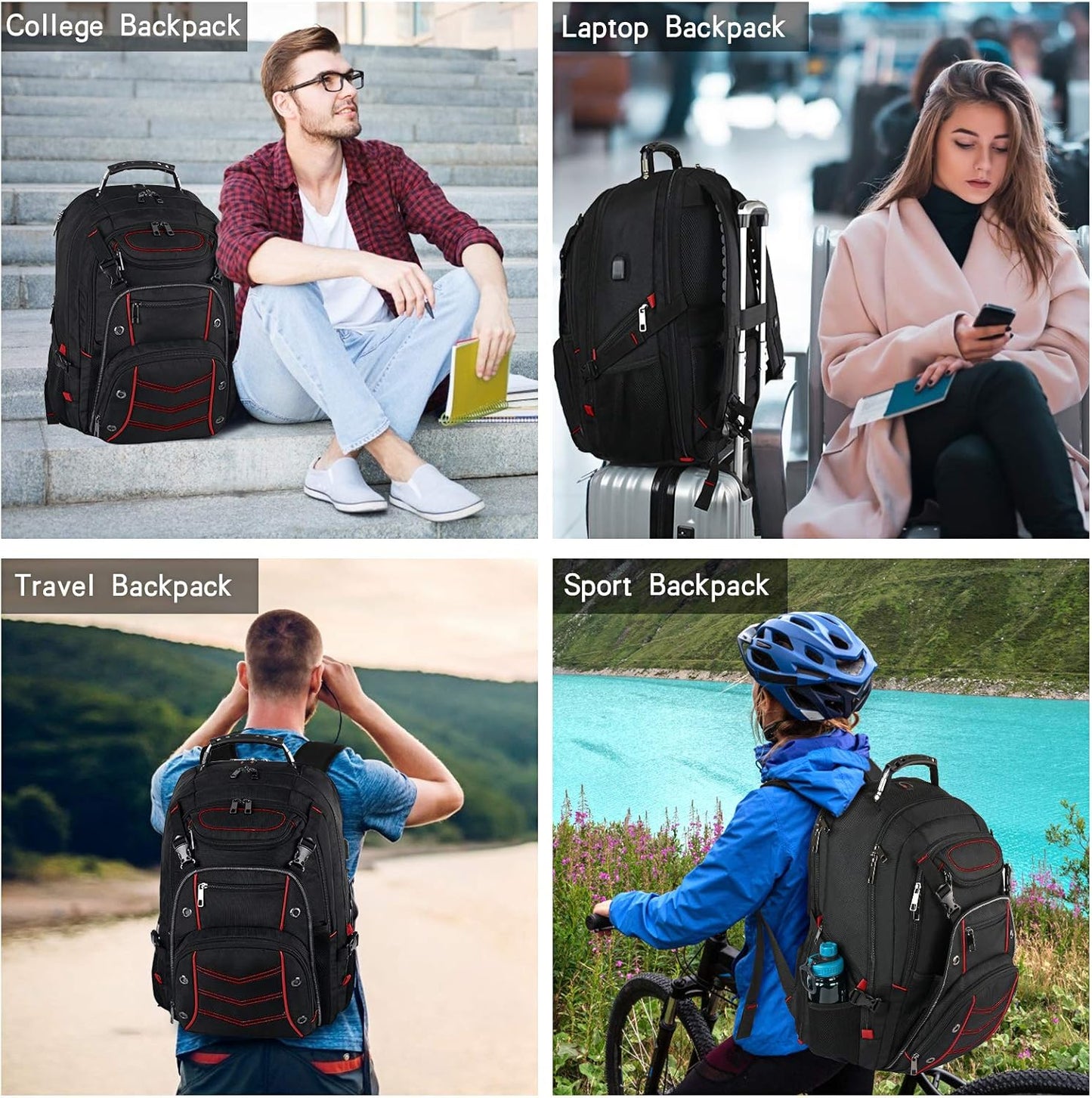VECKUSON Large 18.4 Inch Laptop Backpack with USB Charger Port, TSA Friendly Flight Approved and