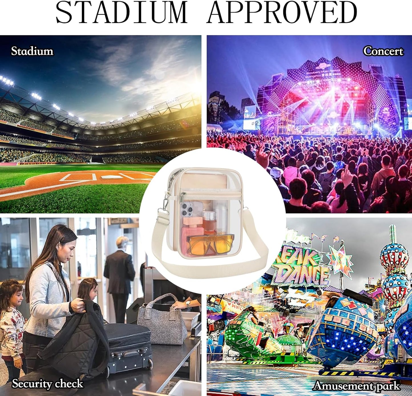 USPECLARE Clear Purse Stadium Transparent Messenger Bag Stadium Approved for Men and Women Clear CrossBody Bag