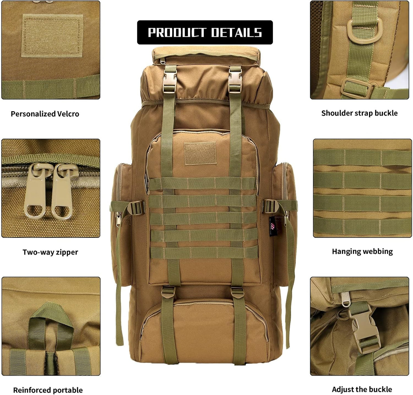 Hiking Backpack for Men 70L/100L Camping Backpack Military Rucksack Molle 3 Days Assault Pack for