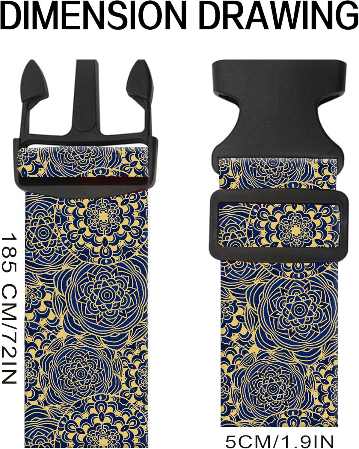 Luggage Straps for Suitcases, Adjustable Travel Belt, Durable Wide Luggage Strap, Cute Suitcase Strap Identifiers with Buckle, Bag Straps for Luggage, Luxury Mandala Pattern