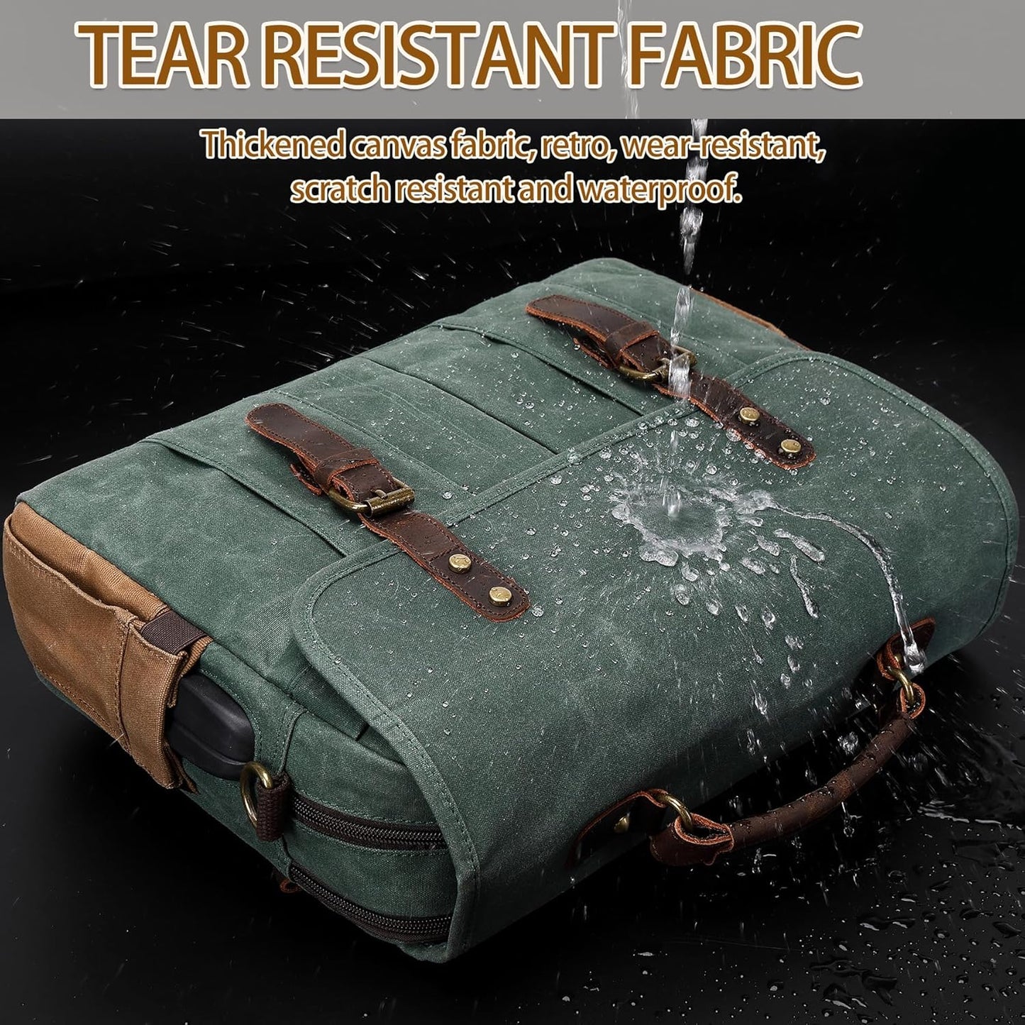 Messenger Bag for Men 15.6 Inch Vintage Canvas Genuine Leather Briefcase for Men Laptop Bag Satchel Shoulder Bag