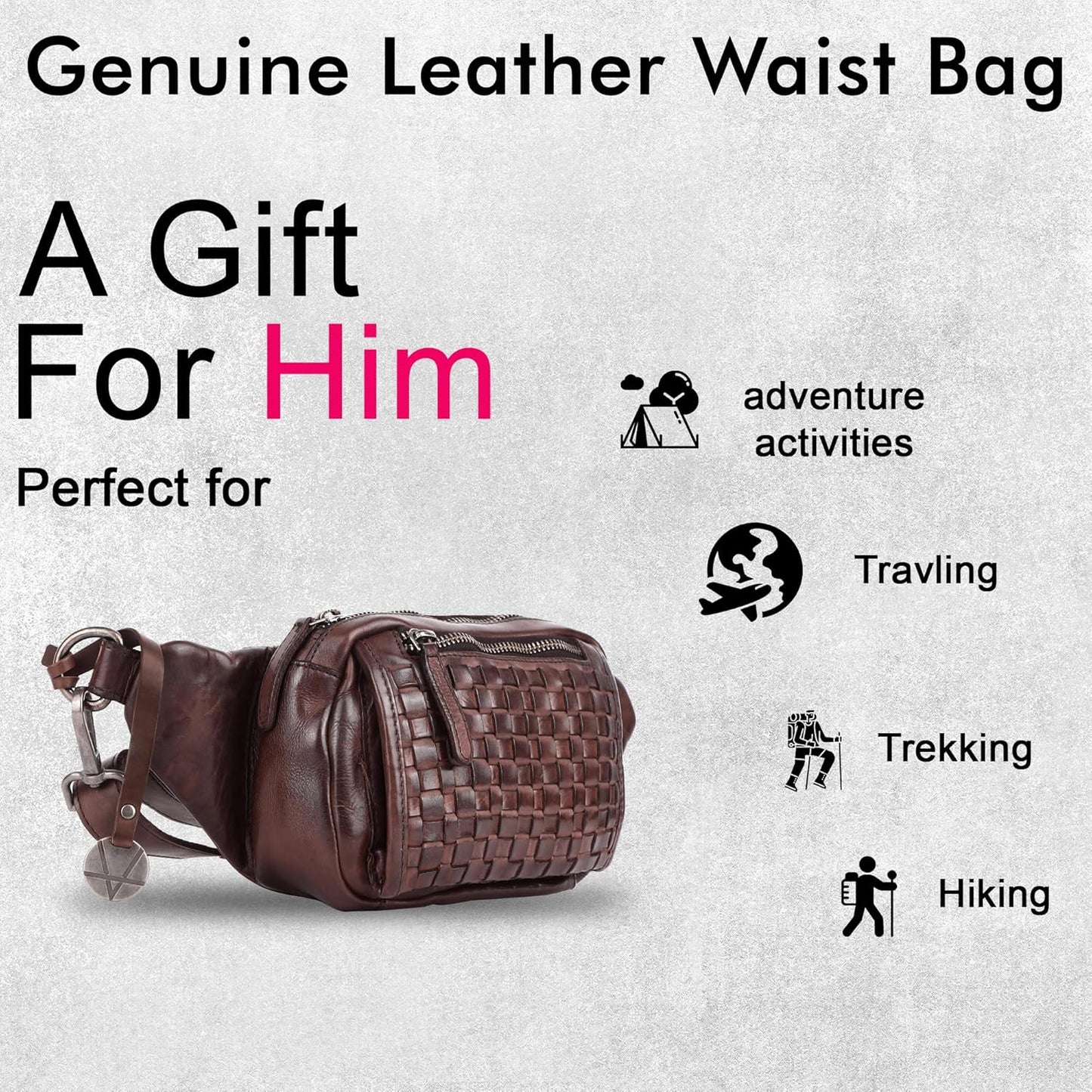 Genuine Leather Waist Bag Unisex, Waist Bag for Travel Trendy Casual Travelling Essentials Kept Bag Stylish, Durable, and Secure Travel Companion(VL-094-BROWN)