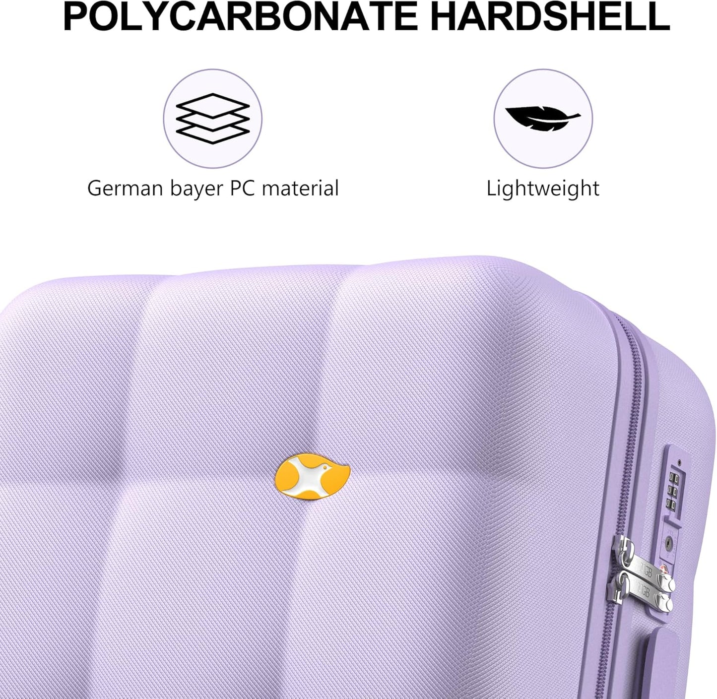MGB 24 Inch Luggage Suitcases With Spinner Wheels Lightweight PC Hard Shell Rolling Suitcase with Travel Lock for Travel Woman Men, Checked-Medium 24-Inch, Purple