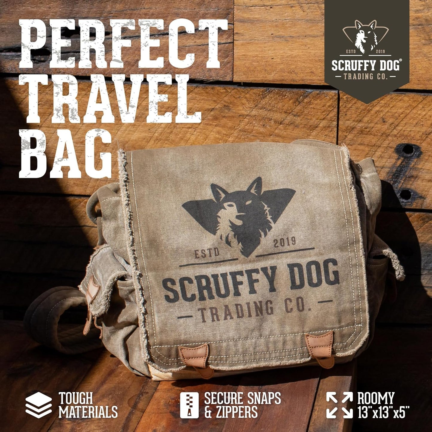 SCRUFFY DOG Vintage Messenger Bag for Men & Women - 13" Canvas Satchel 7 Pockets, Tablet & Laptop Storage, Adjustable Crossbody Shoulder Strap for Travel or Everyday Use