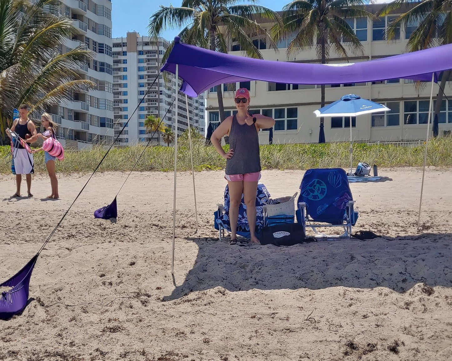 UMARDOO Family Beach Tent Canopy Sun Shade Portable, Large Compact Beach Sun Shelter Easy Setup with Packable Bag for Outdoor Travel (Purple, 12X12 FT. 4Poles)