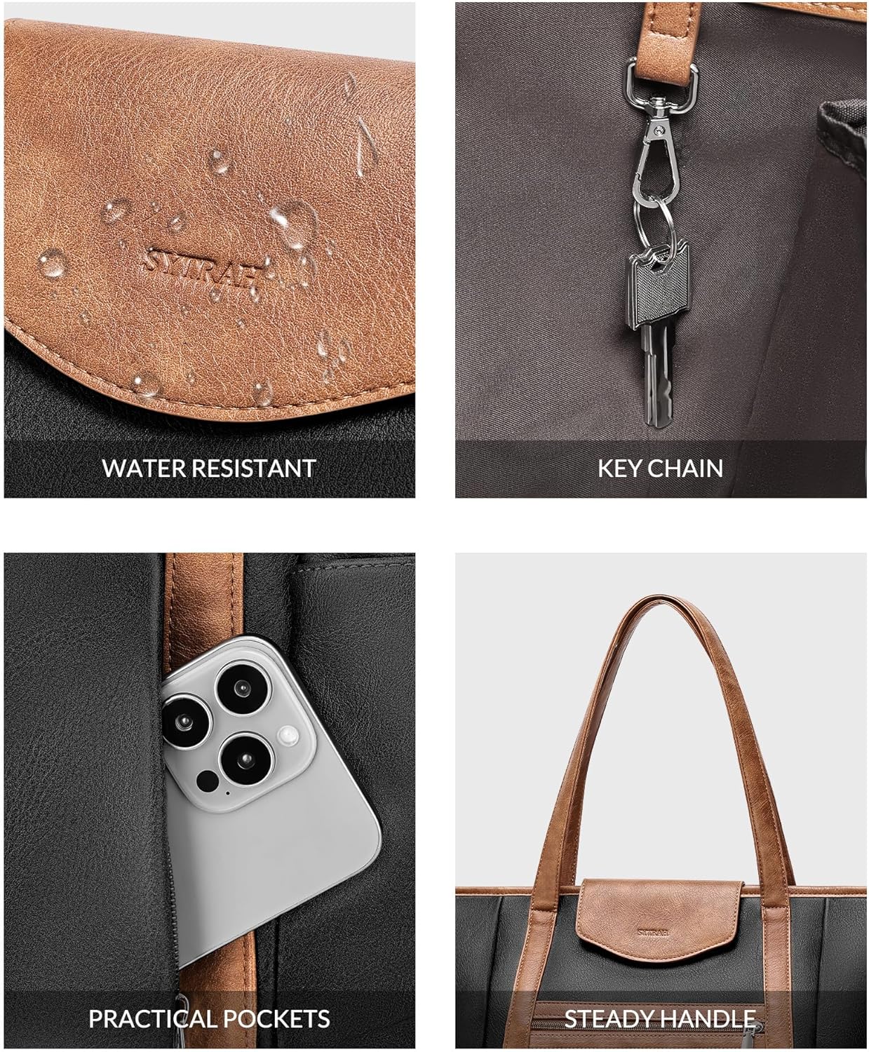 Laptop Bag for Women Designer Leather Laptop Backpack Purse, 16 inch Computer Tote Bags for Work Travel with Satchel Purse Black Brown