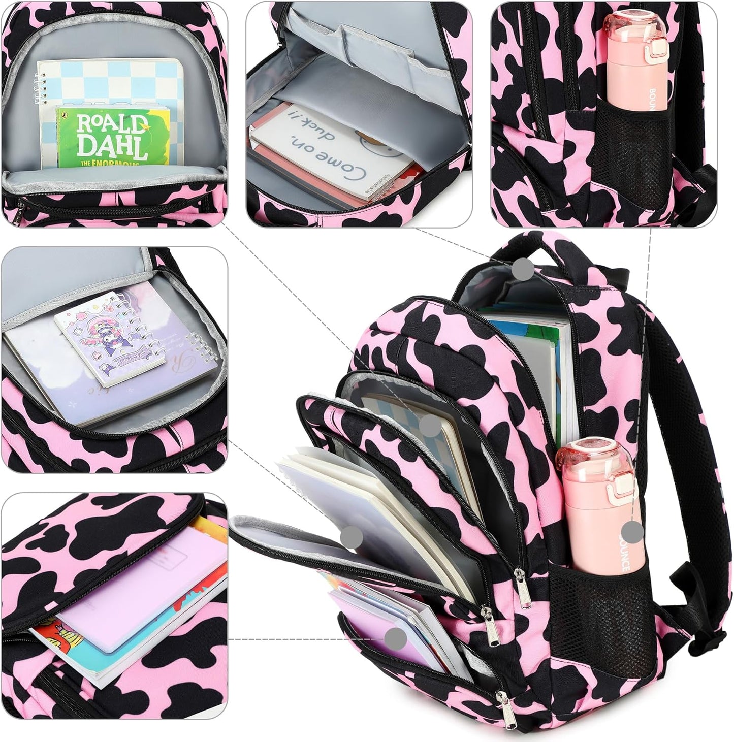abshoo Lightweight Kids Backpack For School Girls Teens Bookbag Kindergarten Elementary School Bags (Cow Print Pink)