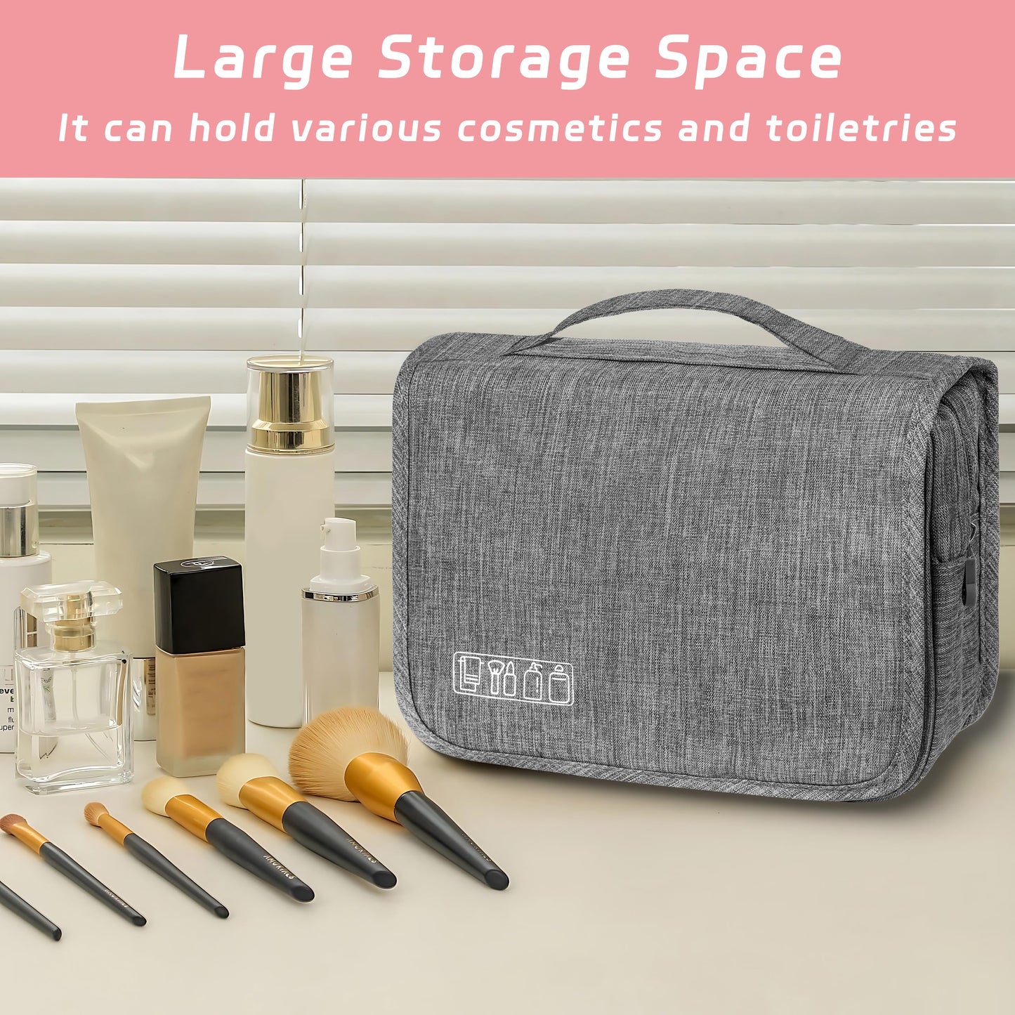 Toiletry Bag Travel Bag with Hanging Hook, Waterproof Shower Bathroom Hanging Toiletry Bag for Men