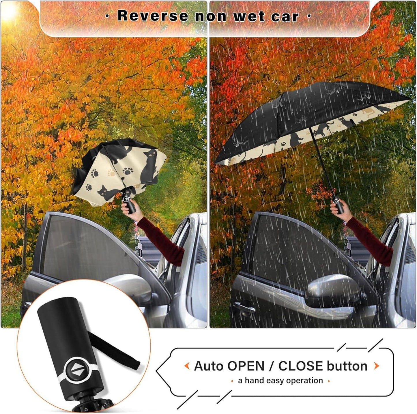 Automatic Folding Umbrella Windproof Strong, UV Protection Compact Black Gothic Moon Spider Webs and Bats Sun Rain Sun Rain Travel Umbrellas for Women Men