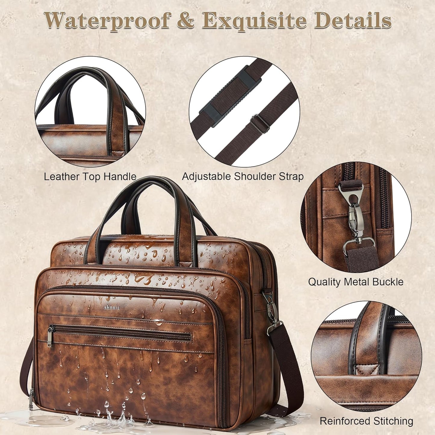 Shrrie Leather Messenger Bag for Men&Women 17 Inch Leather Laptop Bag,Water-Resistant Large Shoulder Satchel Office,Work