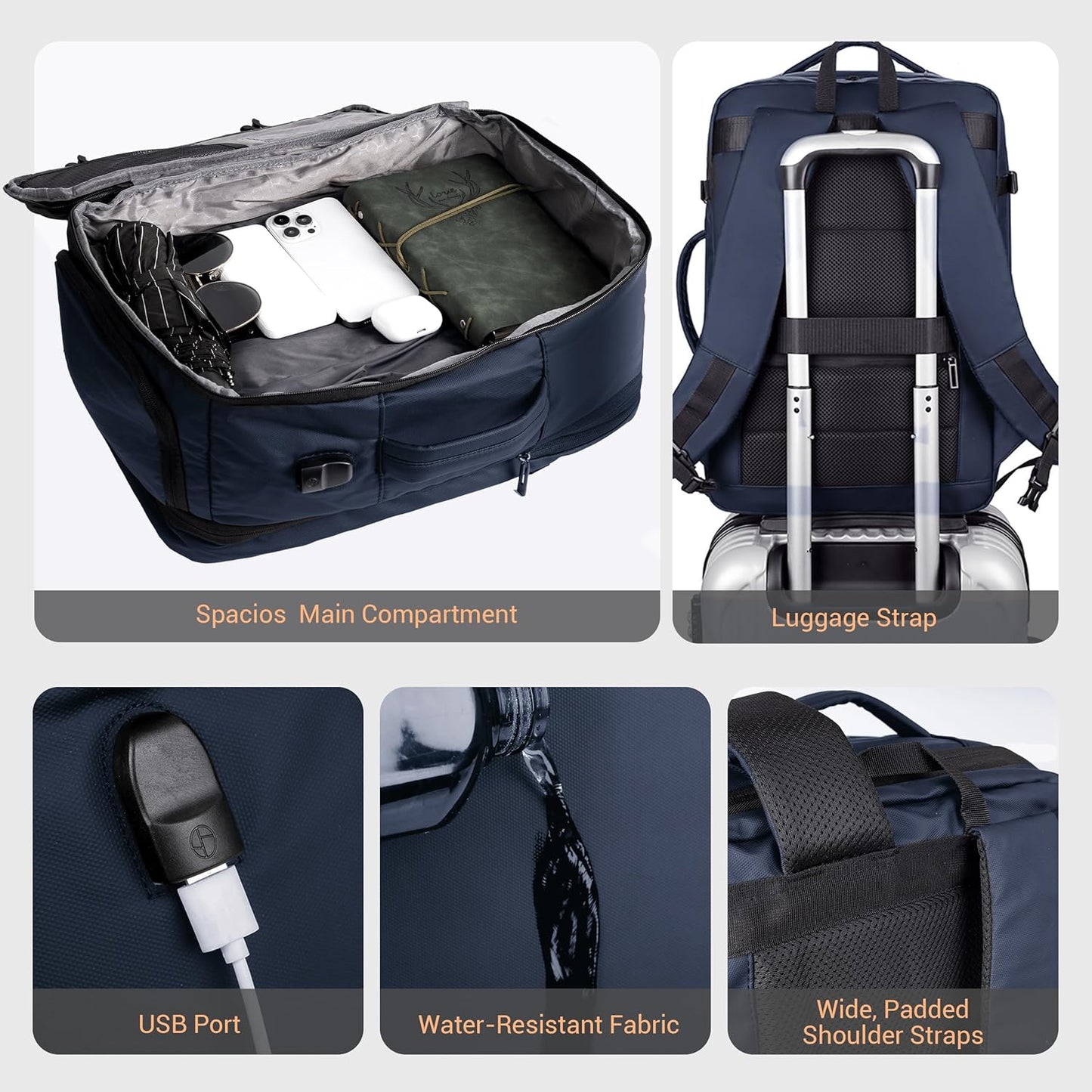 Vacuum Seal Backpack for Travel with Pump, 60L Expandable Backpack with Detachable Vacuum Compression Bag Waterproof Carry On Large Travel Bag for Airline Laptop Backpack with Shoe Compartment Navy