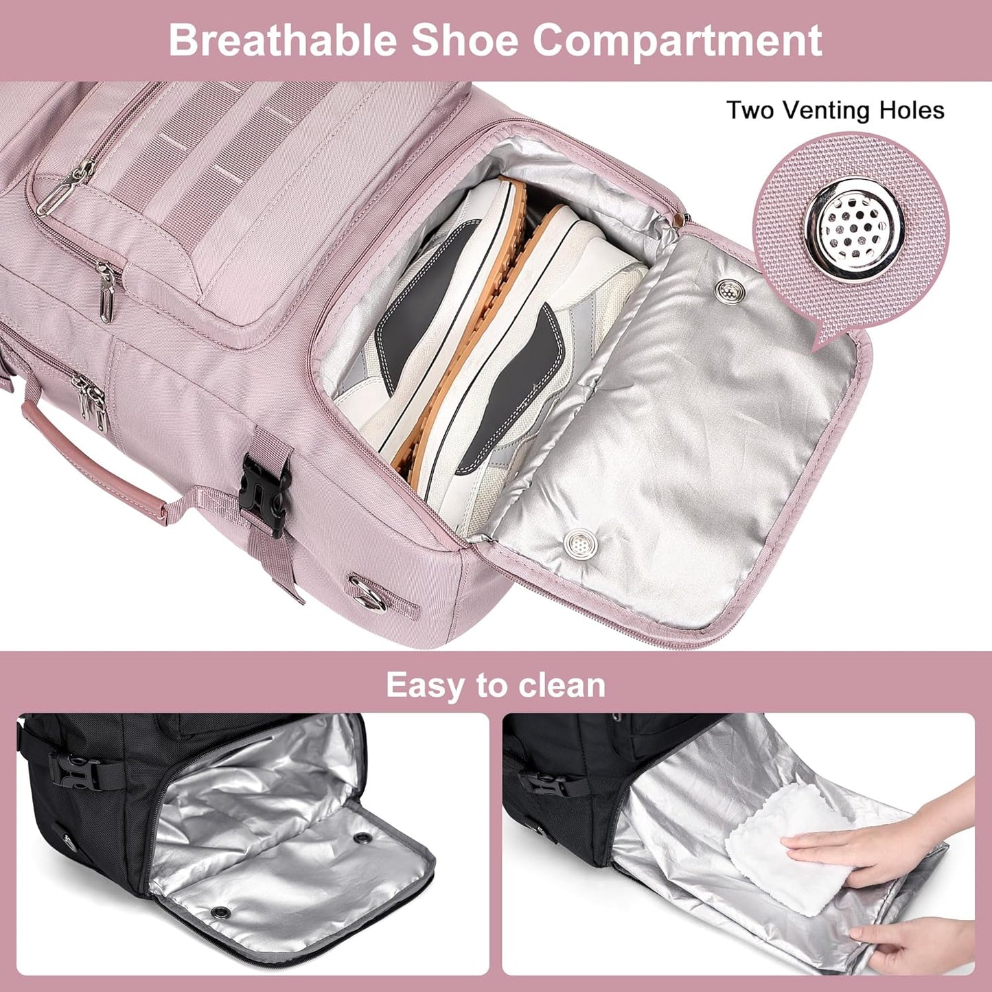 PIJUSHI Travel Backpack for Women Carry on Duffle Bag Backpack For Airplanes Luggage Rucksack with Shoe Compartment(PE048 Light Purple)