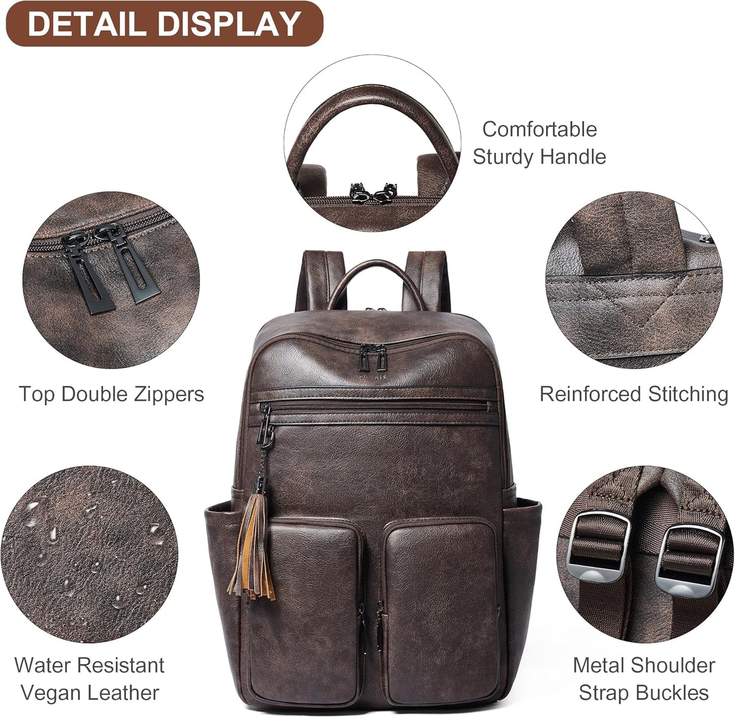 Shrrie Laptop Backpack for Women 16 Inch,Vegan Leather Travel Backpack Purse Work Business Computer Backpacks Teacher Nurse College Laptop Bookbag Casual Daypack,Two-toned Coffee