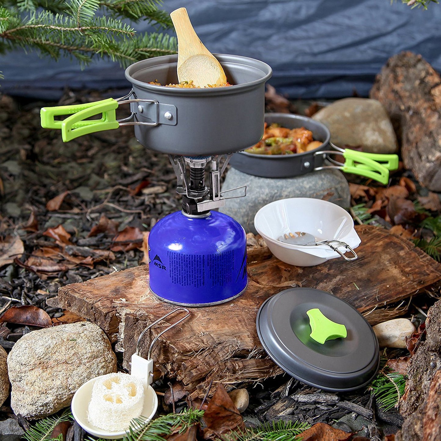 1 Liter Camping Cookware Mess Kit Backpacking Gear & Hiking Outdoors Bug Out Bag Cooking Equipment