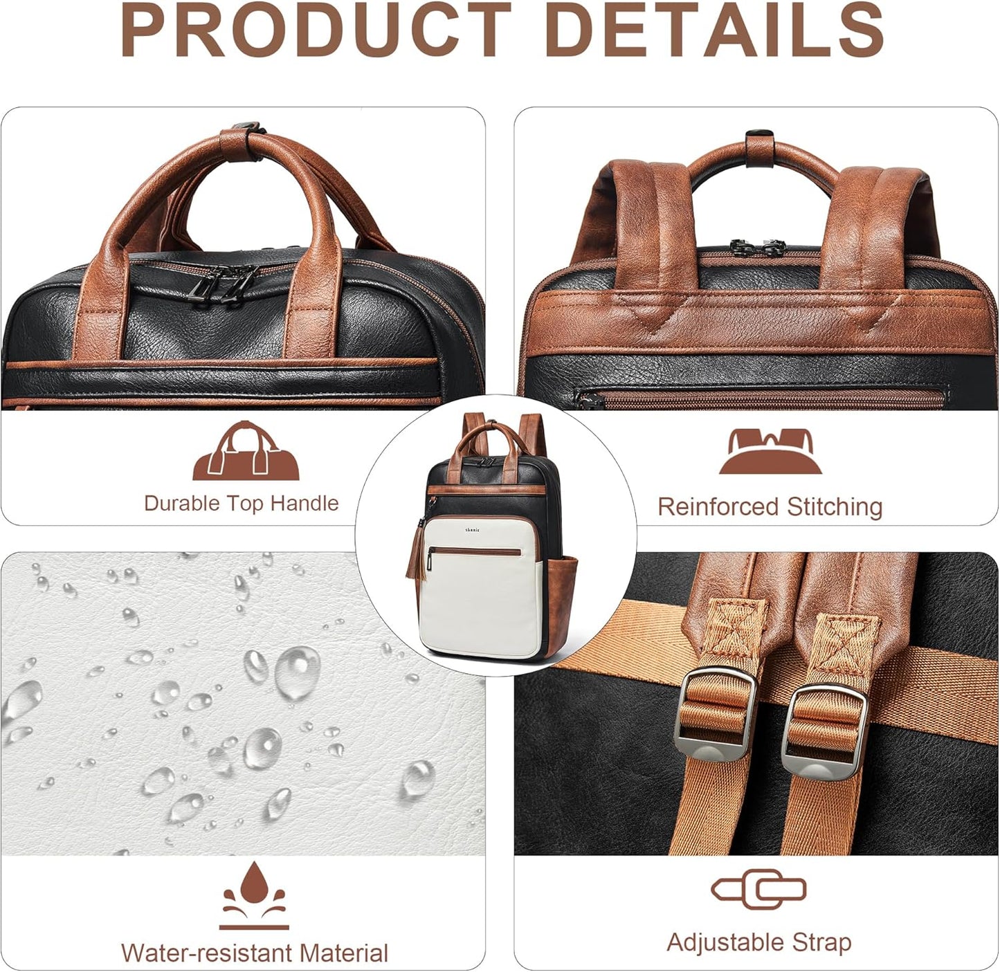 Shrrie Laptop Backpack for Women 15.6 inch Travel Leather Backpack Purse Work Computer Backpacks