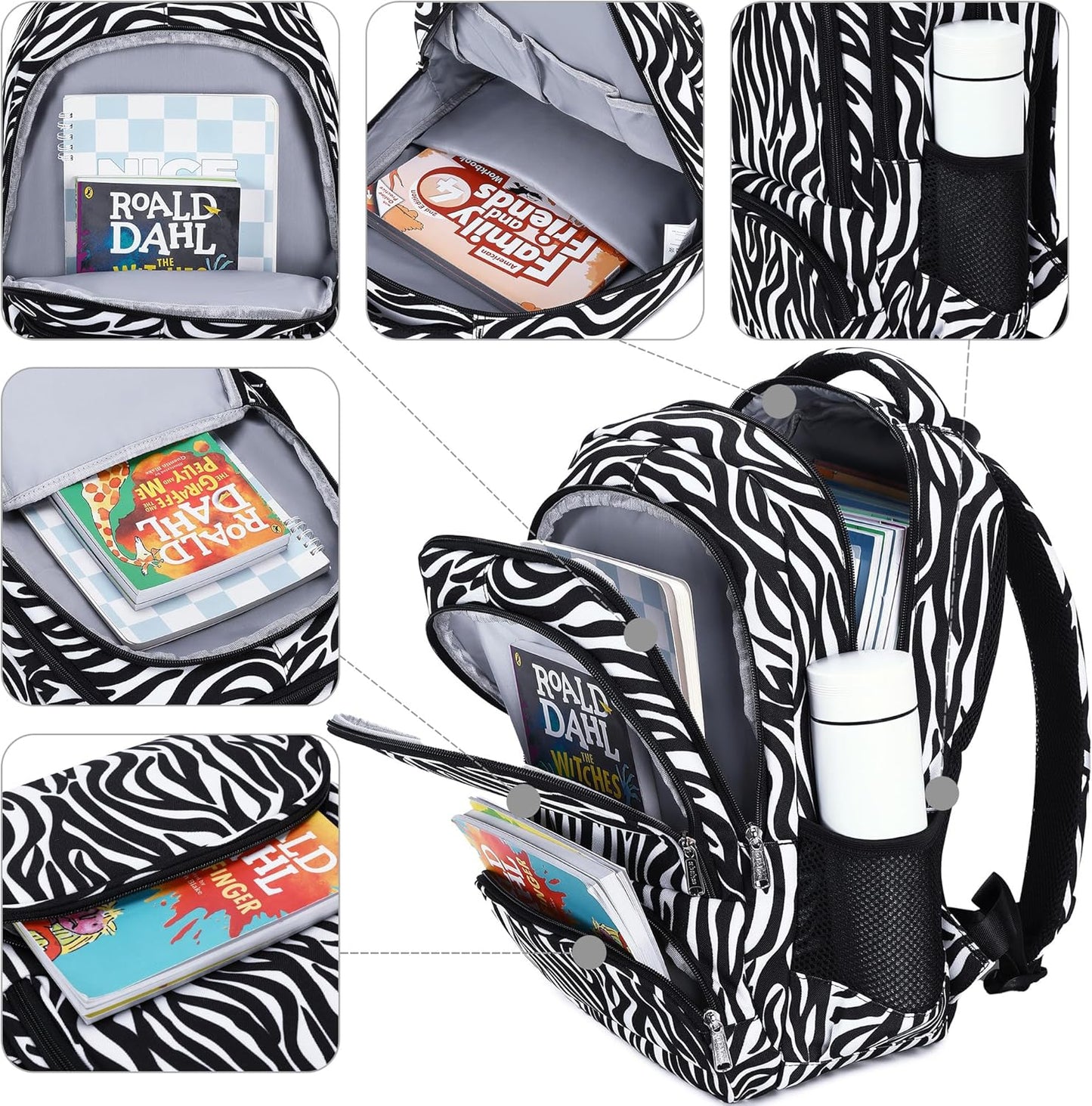 abshoo Lightweight Kids Backpack For School Teen Girls Bookbag Kindergarten Elementary School Bags (Zebra Black)