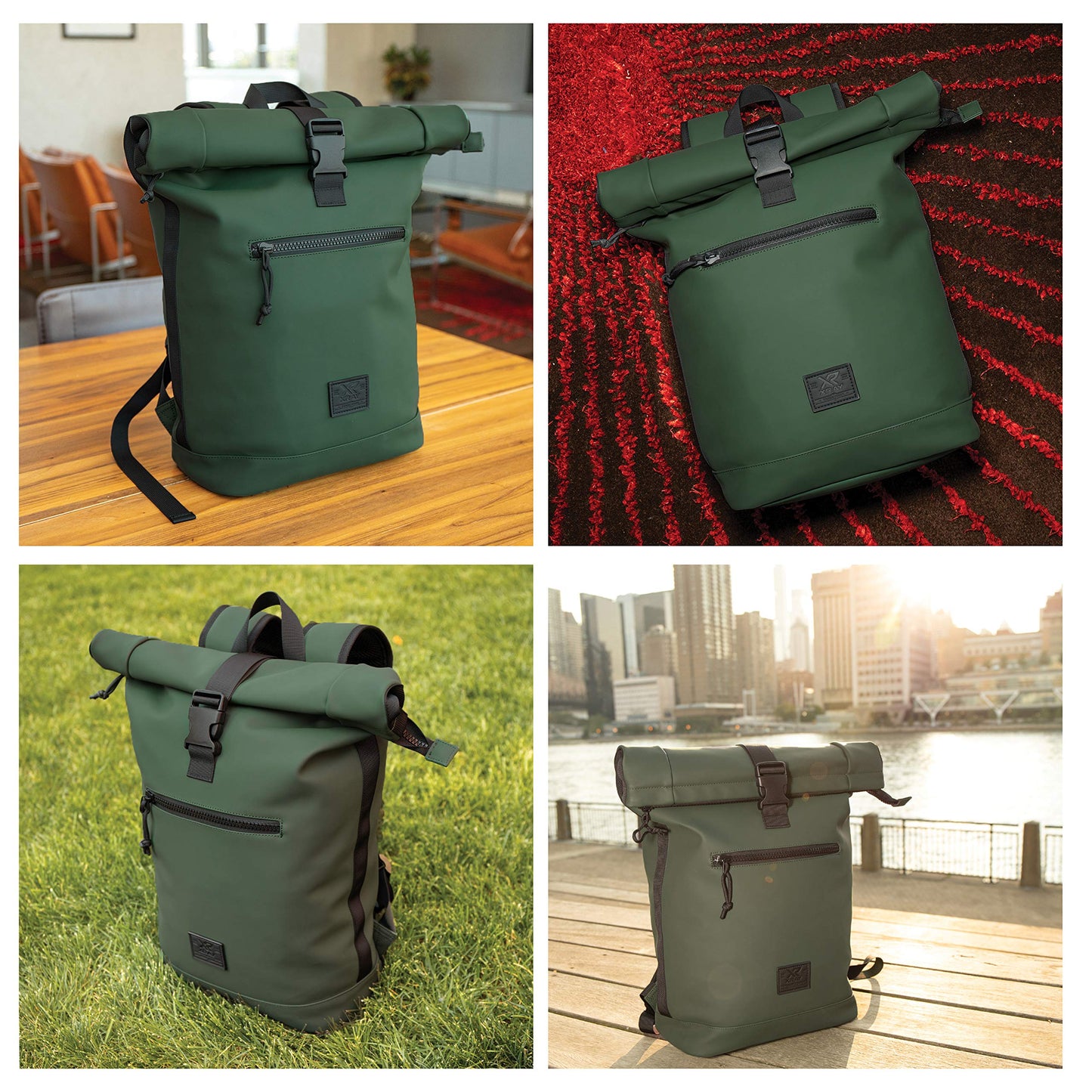 X RAY Roll Top Laptop Backpack for Men Women, PU Leather Expandable Roll Up Backpack Capacity
