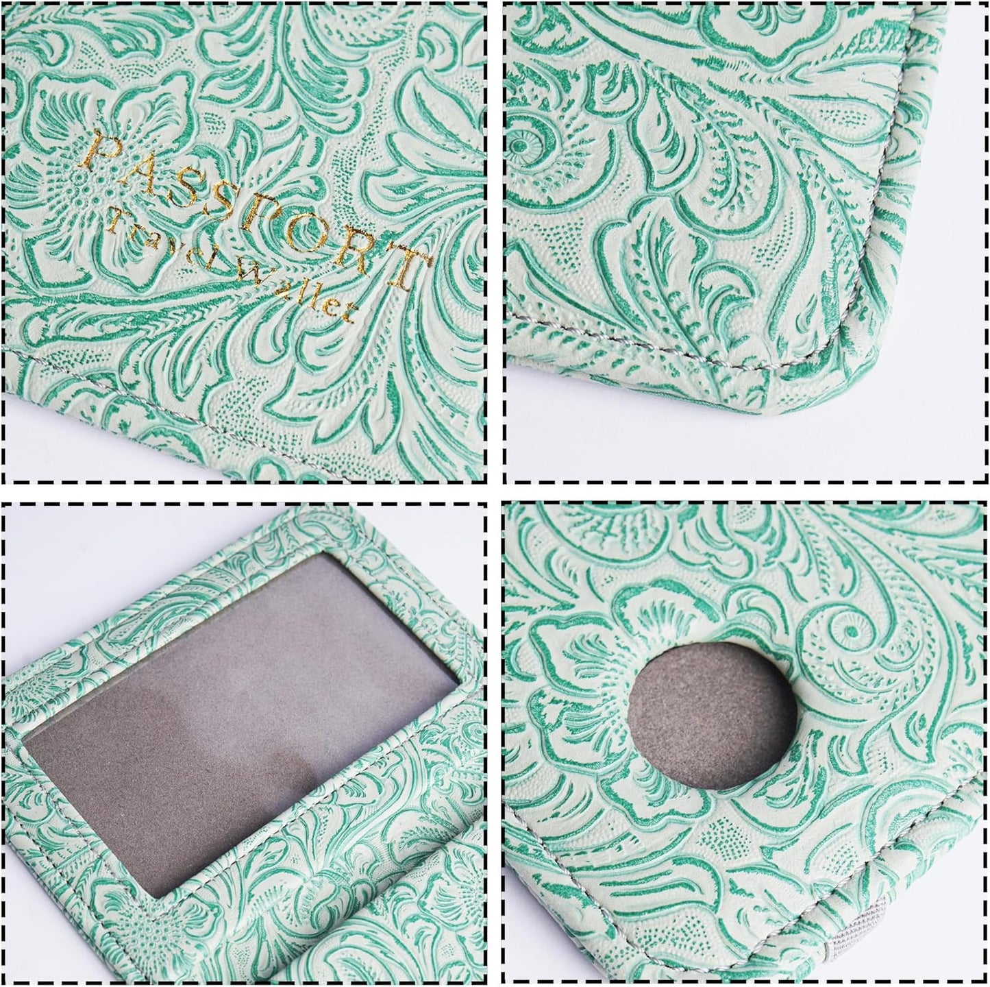 lizimandu Passport Holder with Airtag Slot, Airtag Passport Wallet for Men Women, Slim Leather Passport Holder Case Family for Travel Anti-Lost(1-Carved Green2)