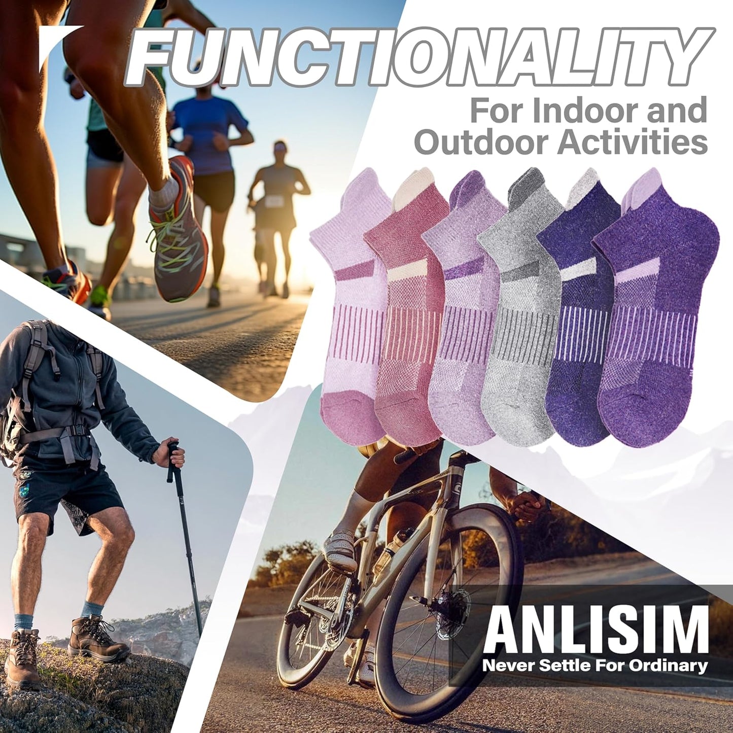 6 Pairs Merino Wool Ankle Running Hiking Socks Compression Support Breathable Thick Cushion No Show Socks for Women Men