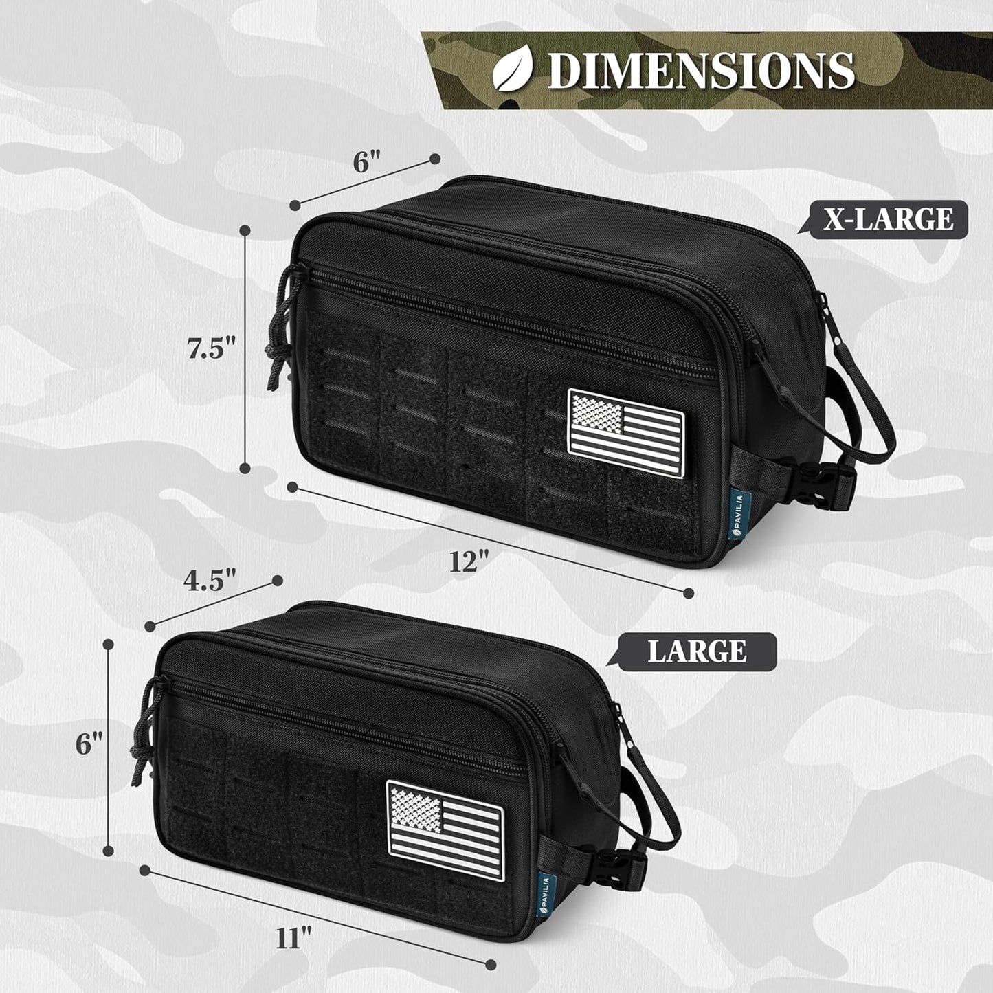 PAVILIA Tactical Toiletry Bag for Men, Travel Hygiene Bag, Military Gear Dopp Kit, Water Resist