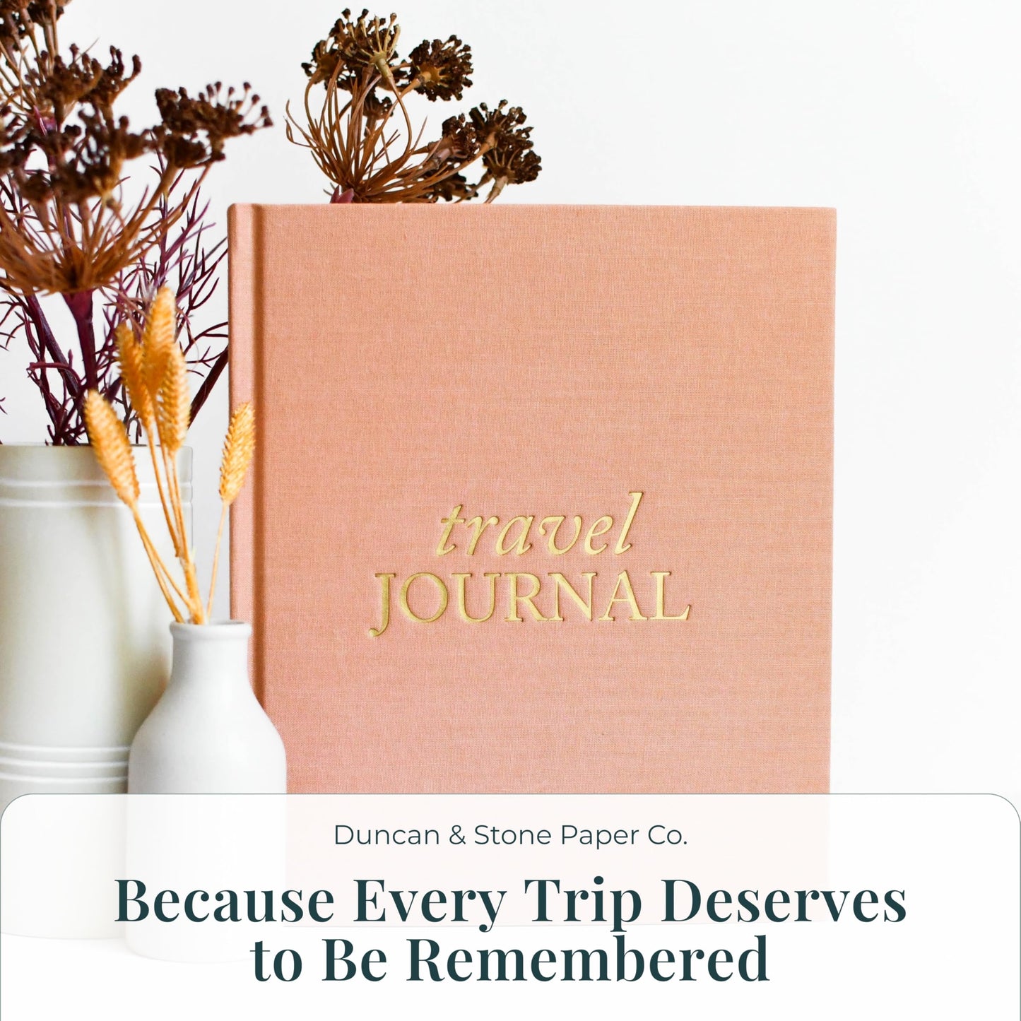 Duncan & Stone Travel Journal with Prompts, Linen Hardcover, Sage Green