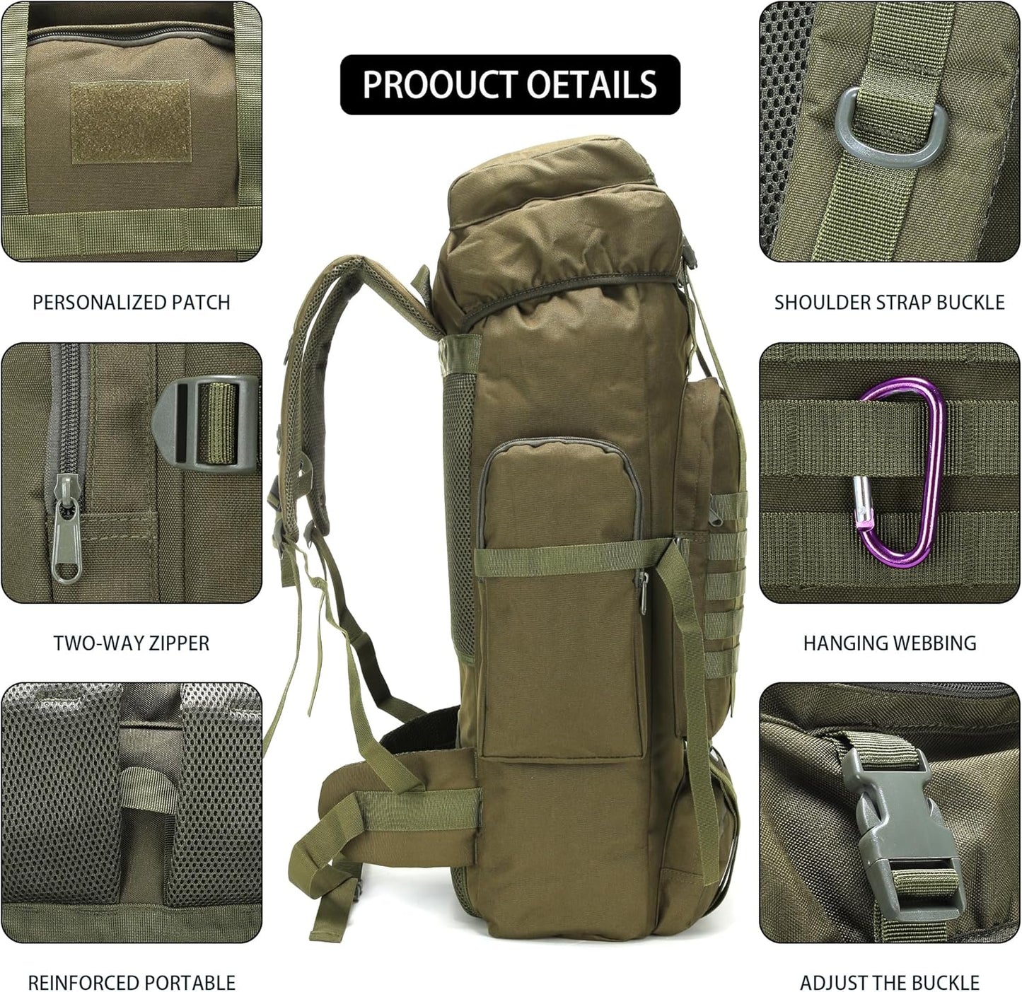 Hiking Backpack for Men 70L/100L Camping Backpack Military Rucksack Molle 3 Days Assault Pack for