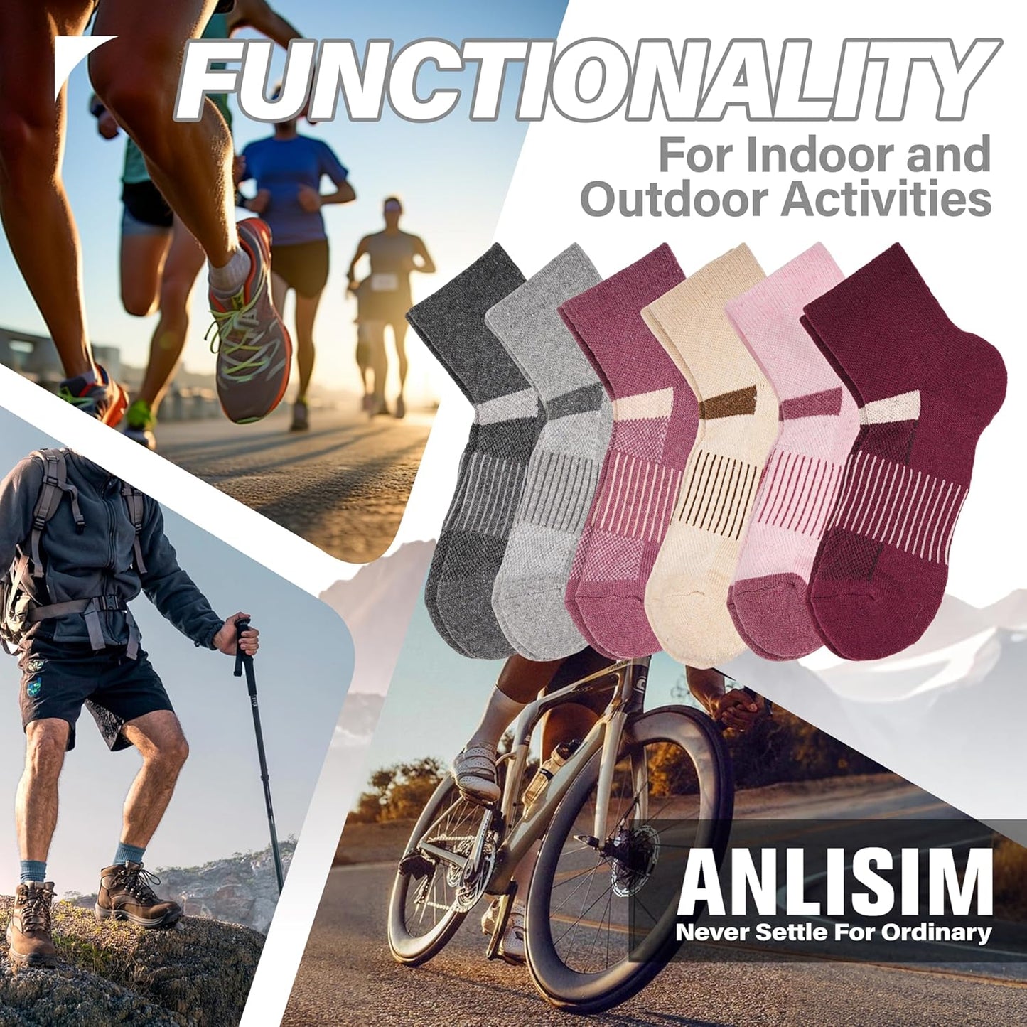 6 Pairs Merino Wool Ankle Running Hiking Socks Compression Support Breathable Thick Cushion No Show Socks for Women Men