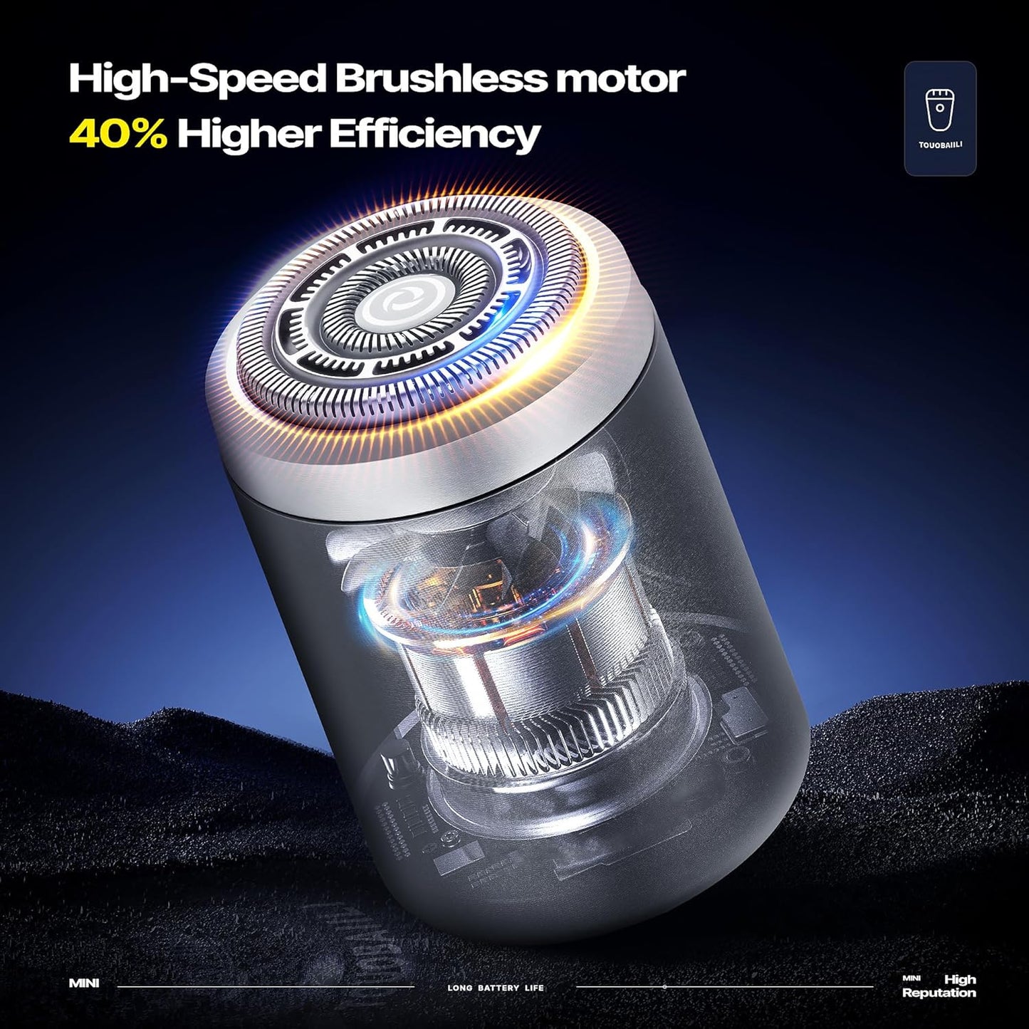 Premium Titanium Mini Shaver for Men - IPX7 Waterproof Electric Razor with Floating Foil System, USB-C Fast Charge, 90-Day Battery - Compact Travel Shaver for Sensitive Skin & Precision Grooming