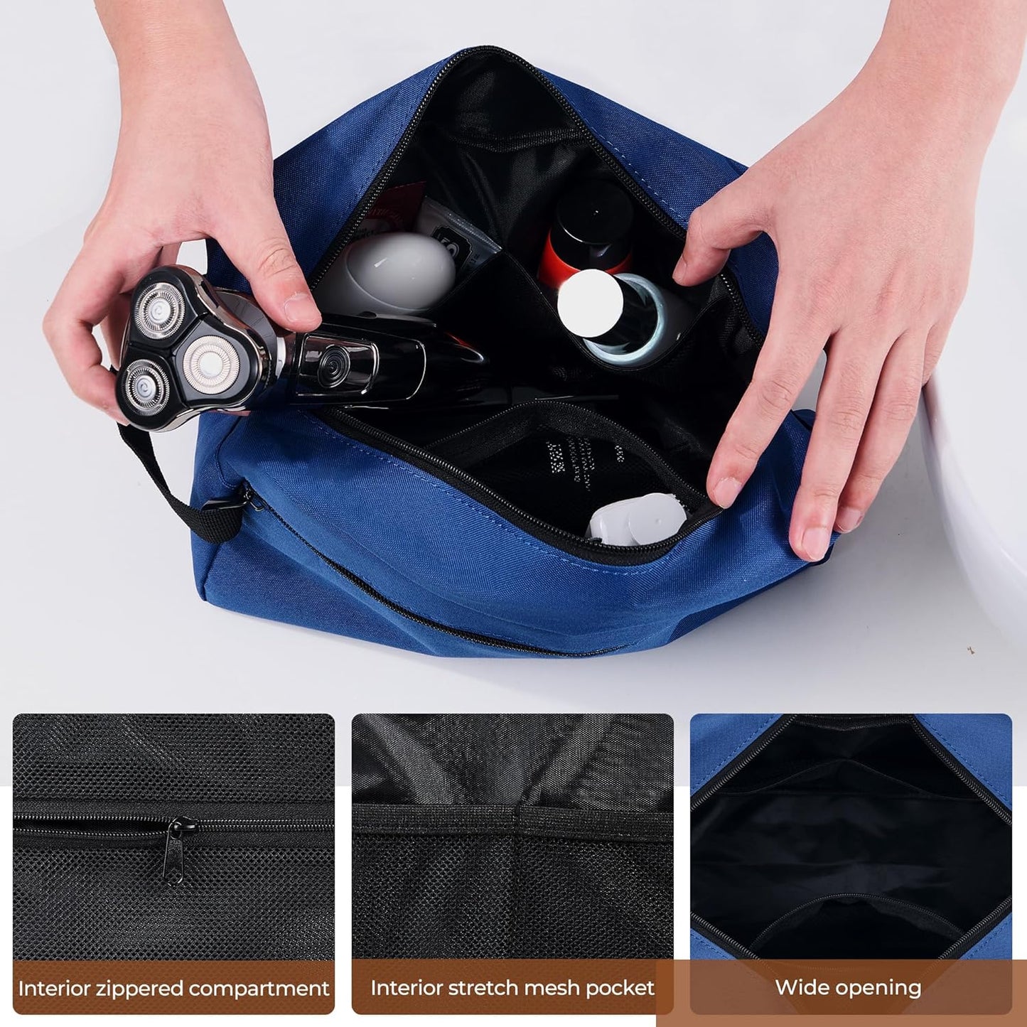 Elviros Travel Toiletry Bag for Women and Men, Lightweight Makeup Bag Hanging Dopp Kit with Shaving Compartment Cosmetic Organizer Large Tool Bag Travel Essentials, Navy Blue