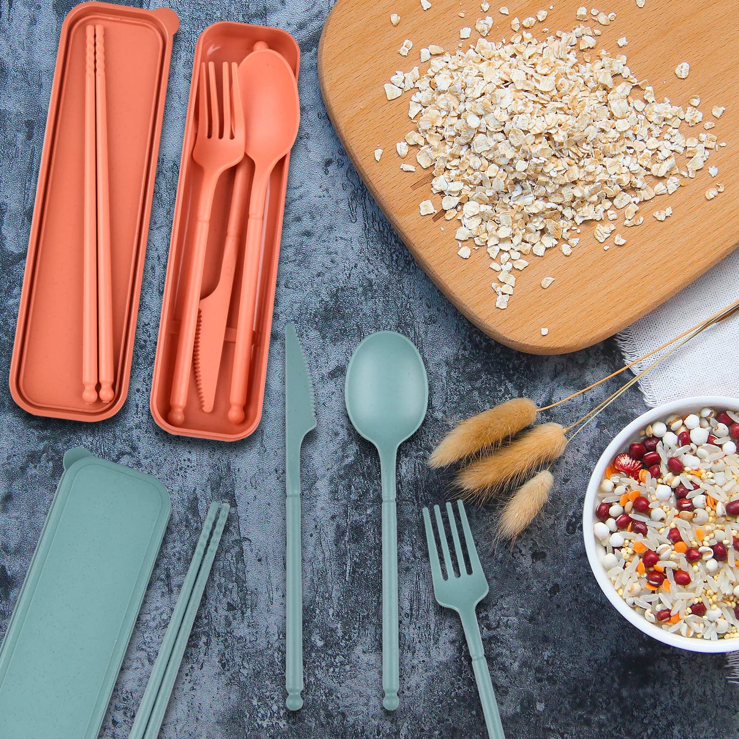 Travel Utensils, Reusable Utensils Set with Case, Camping Plastic Cutlery