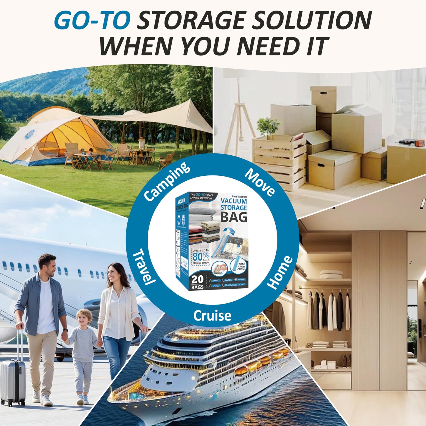 Cozy Essential Vacuum Storage Bags, 80% Compression Vacuum Seal Space Saver Plastic Packaging Bags