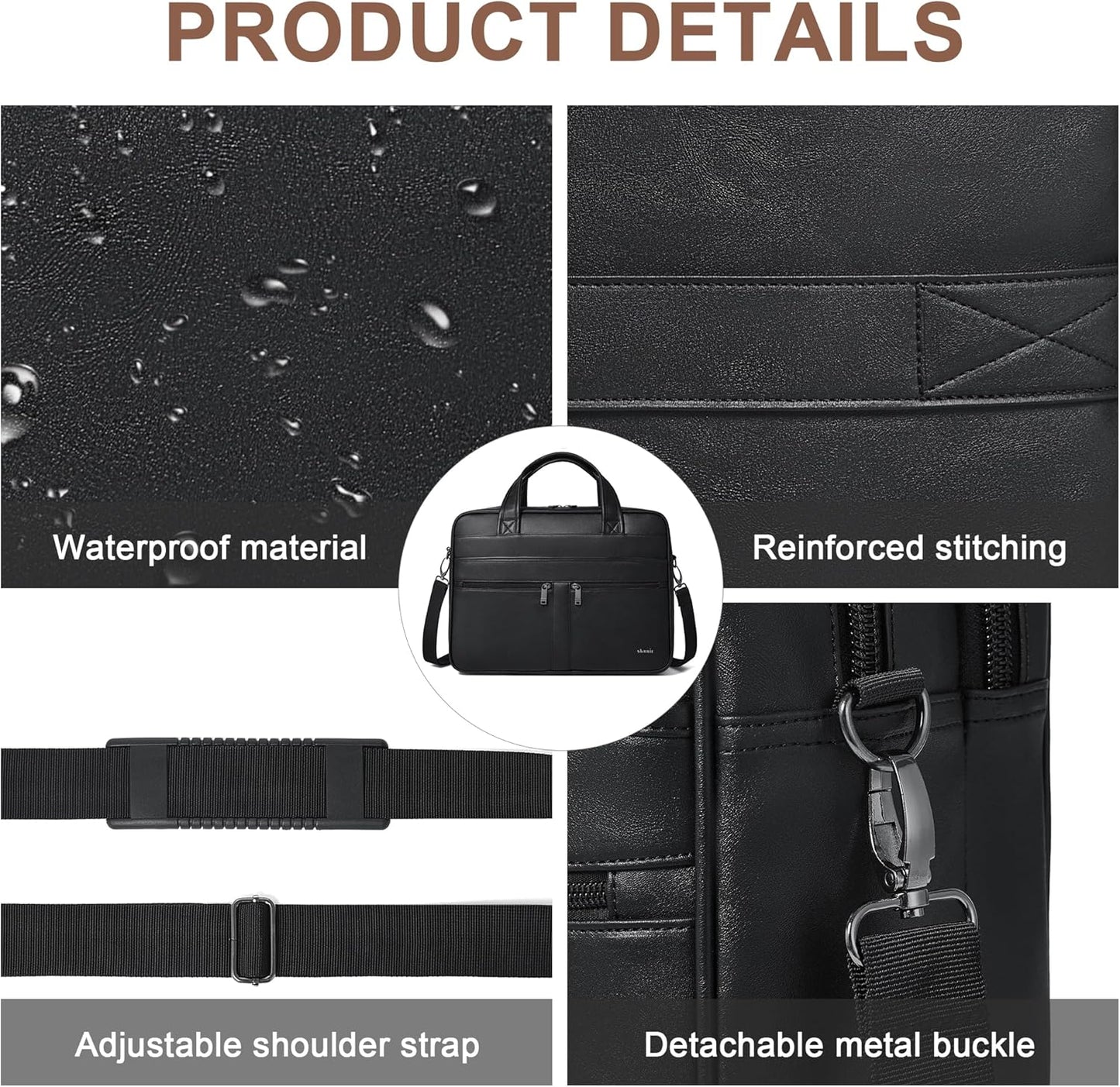Shrrie Leather Messenger Bag for Men&Women 16 inch Laptop Bag,Water-Resistant Retro Leather Briefcase for Men Business,Work