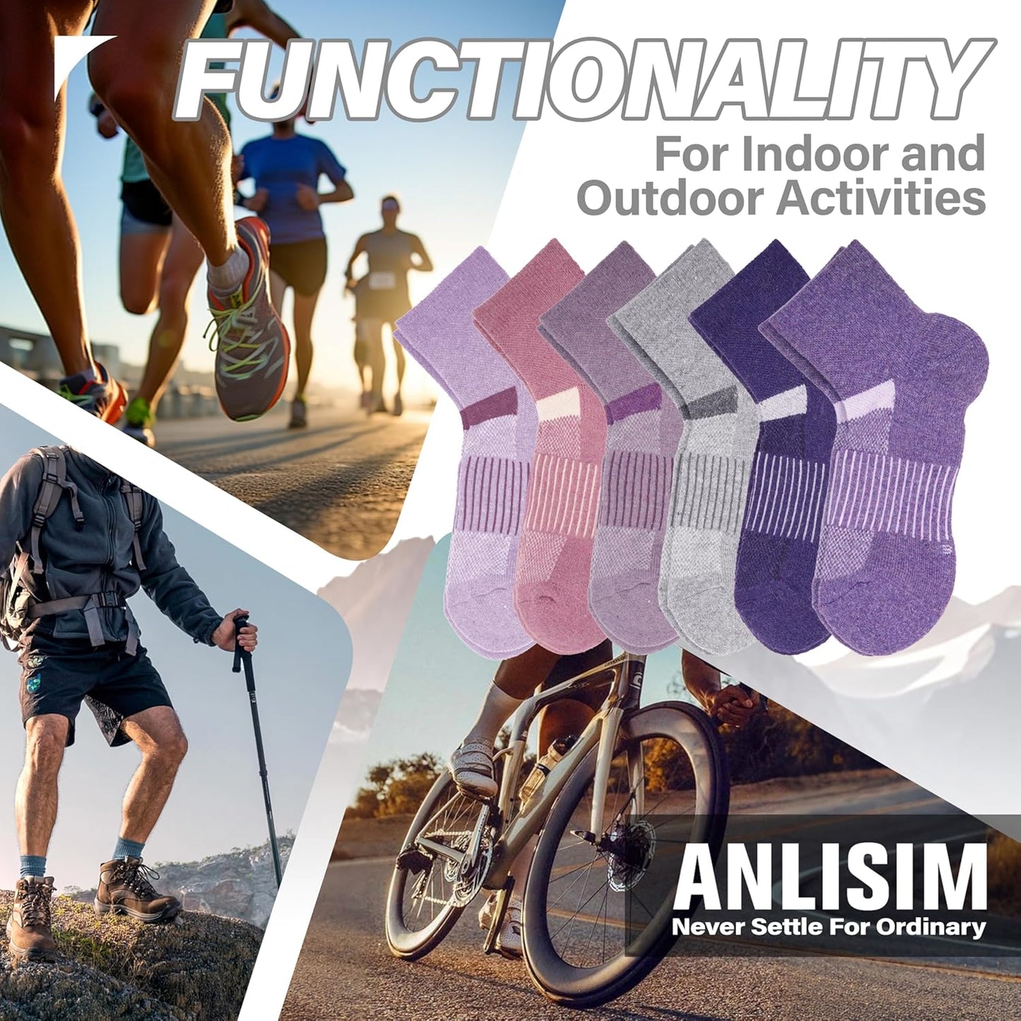 6 Pairs Merino Wool Ankle Running Hiking Socks Compression Support Breathable Thick Cushion No Show Socks for Women Men