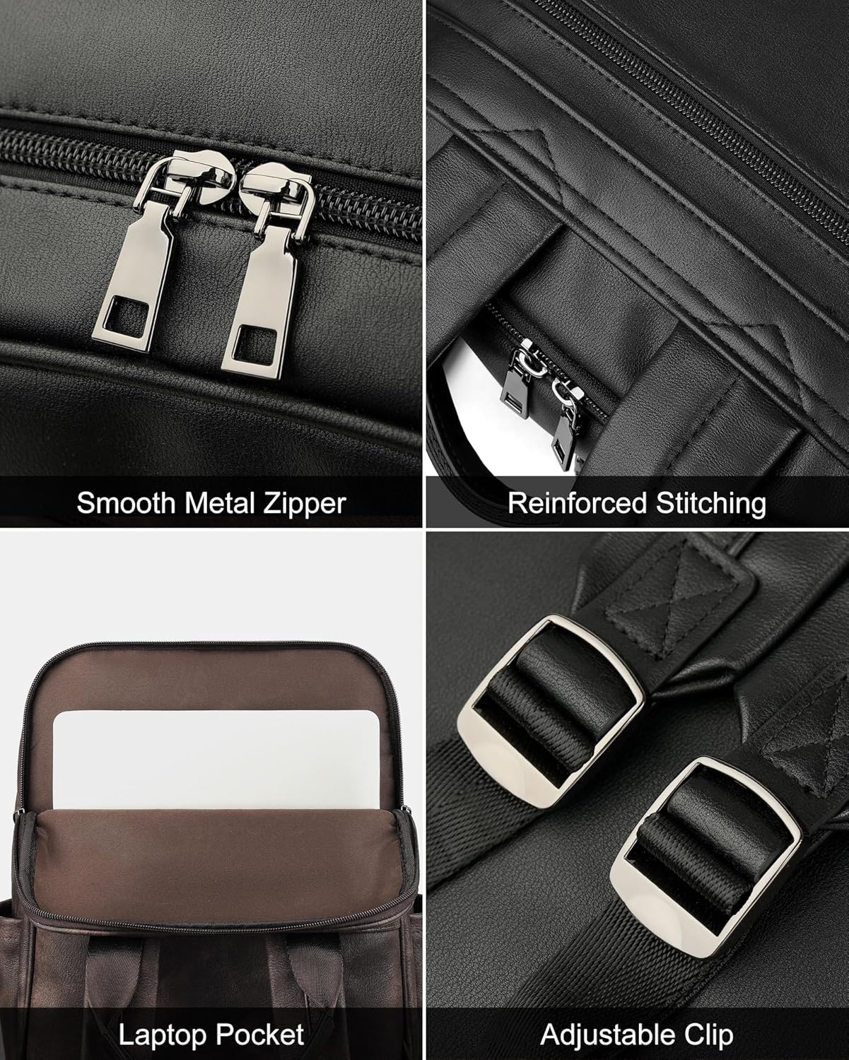 MASINTOR 15.6 inch Leather Laptop Backpack Purse for Women, Designer Travel and Work Bag with Laptop Compartment Black