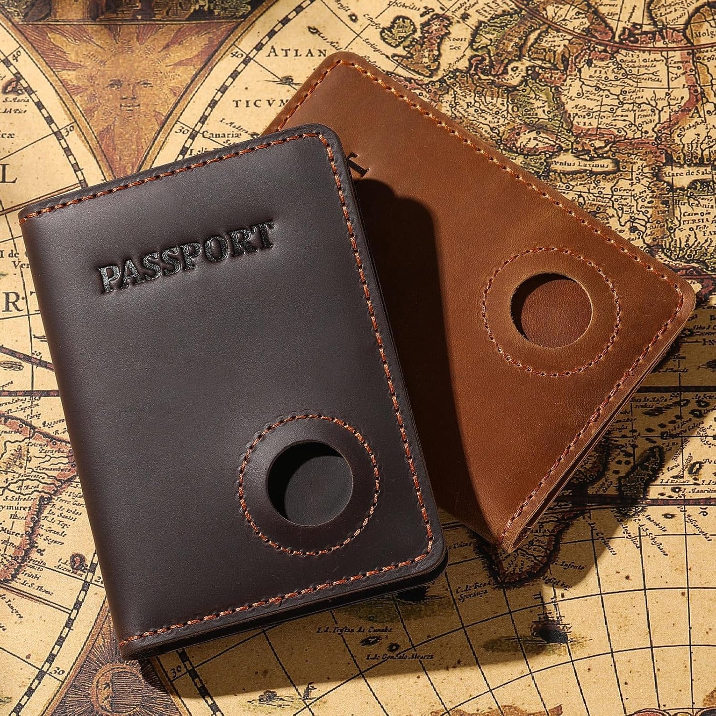 Real Leather Wallet Passport Vaccine Holder Combo Travel Organizer (Light Brown)