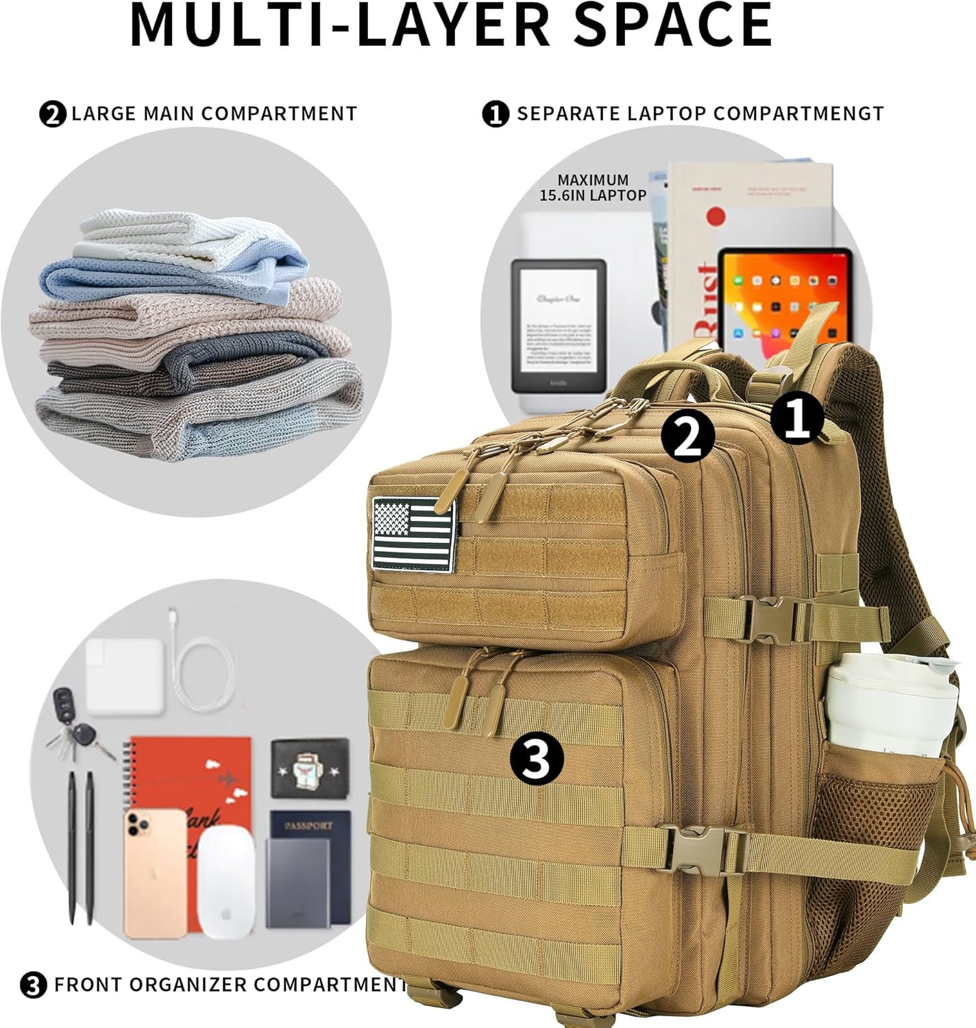 25L Military Tactical Backpack Small Army Assault Pack Molle Daypack for Men and Women for Work Travel Gym Outdoor Hiking Camping (Khaki)