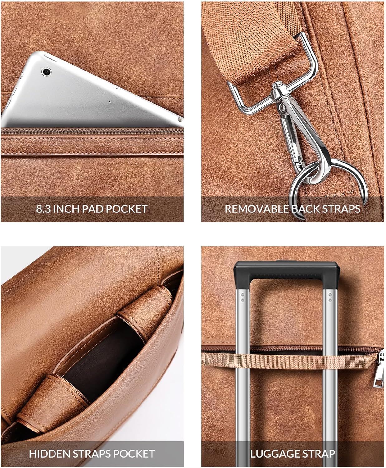 Laptop Bag for Women Designer Leather Laptop Backpack Purse, 16 inch Computer Tote Bags for Work Travel with Satchel Purse Brown