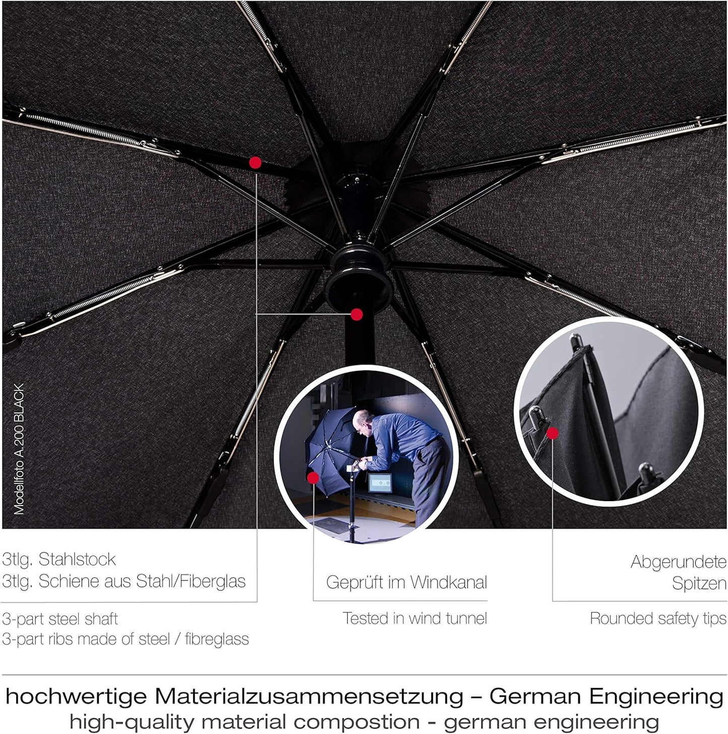 Knirps A.200 Medium Duomatic Windproof Umbrella for Adults – Automatic Open Close 38.5" Canopy, Travel Case Included