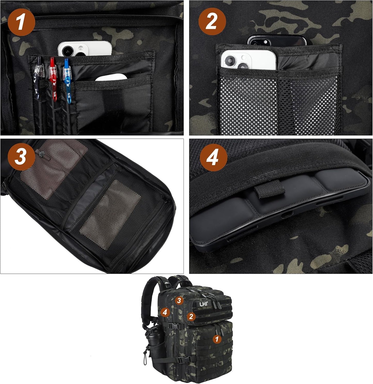 LHI Military Tactical Backpack for Men and Women 45L Army 3 Days Assault Pack Bag Large Rucksack