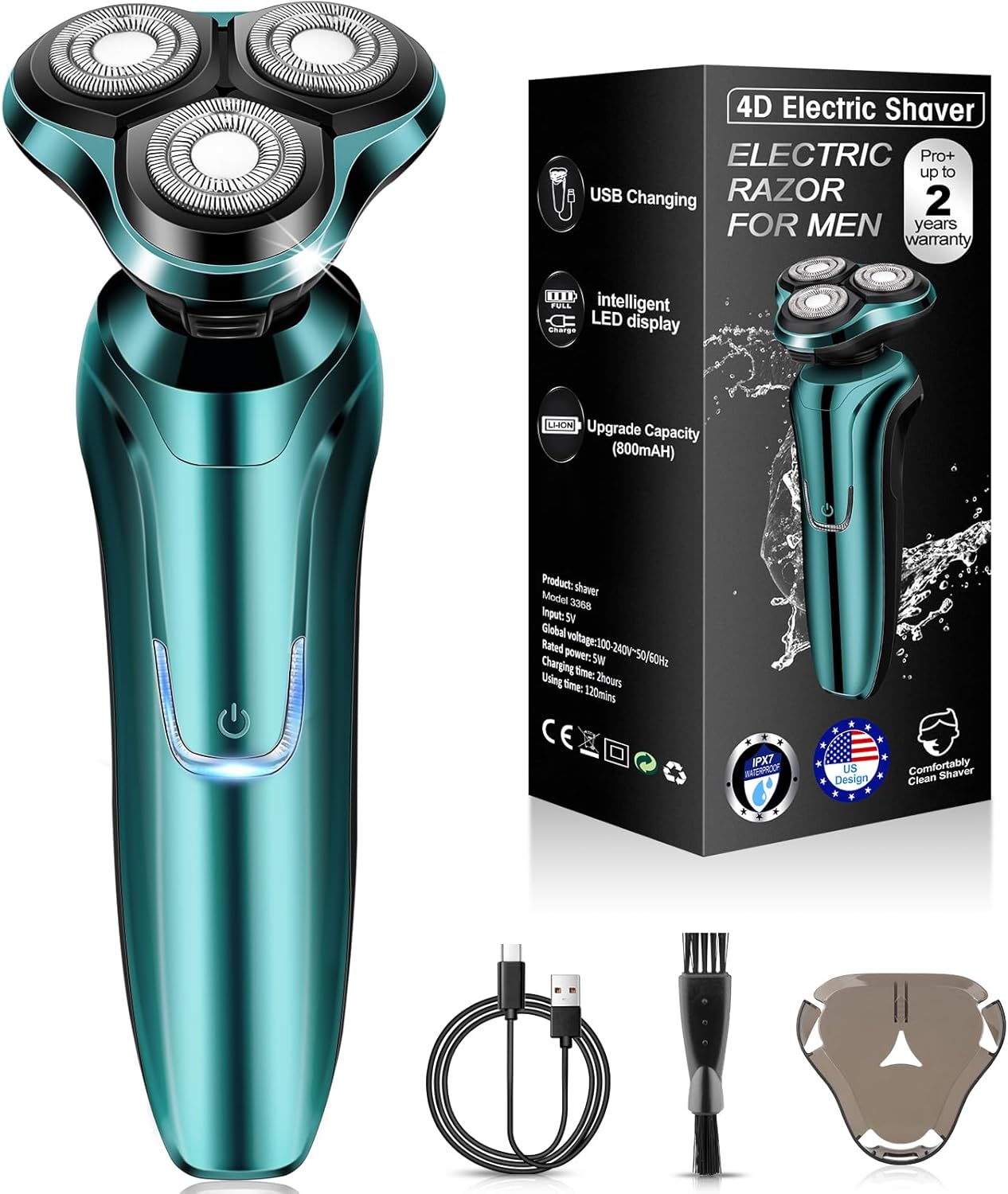Electric Razor for Men, 4D Dual-Ring Floating Head Electric Shaver, IPX7 Waterproof Wet & Dry Shaver, USB-C Fast Charging 120Mins Long Runtime, Ergonomic Portable Travel Shaver, Ideal Gifts for Men