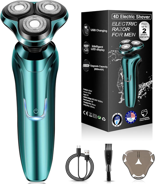 Electric Razor for Men, Men's Rotary Shavers, Waterproof, Wet and Dry Rechargeable Electric Shaver for Men's Faces with a Cordless and Floating Head,Portable Travel Razor,an Ideal Gift for Men