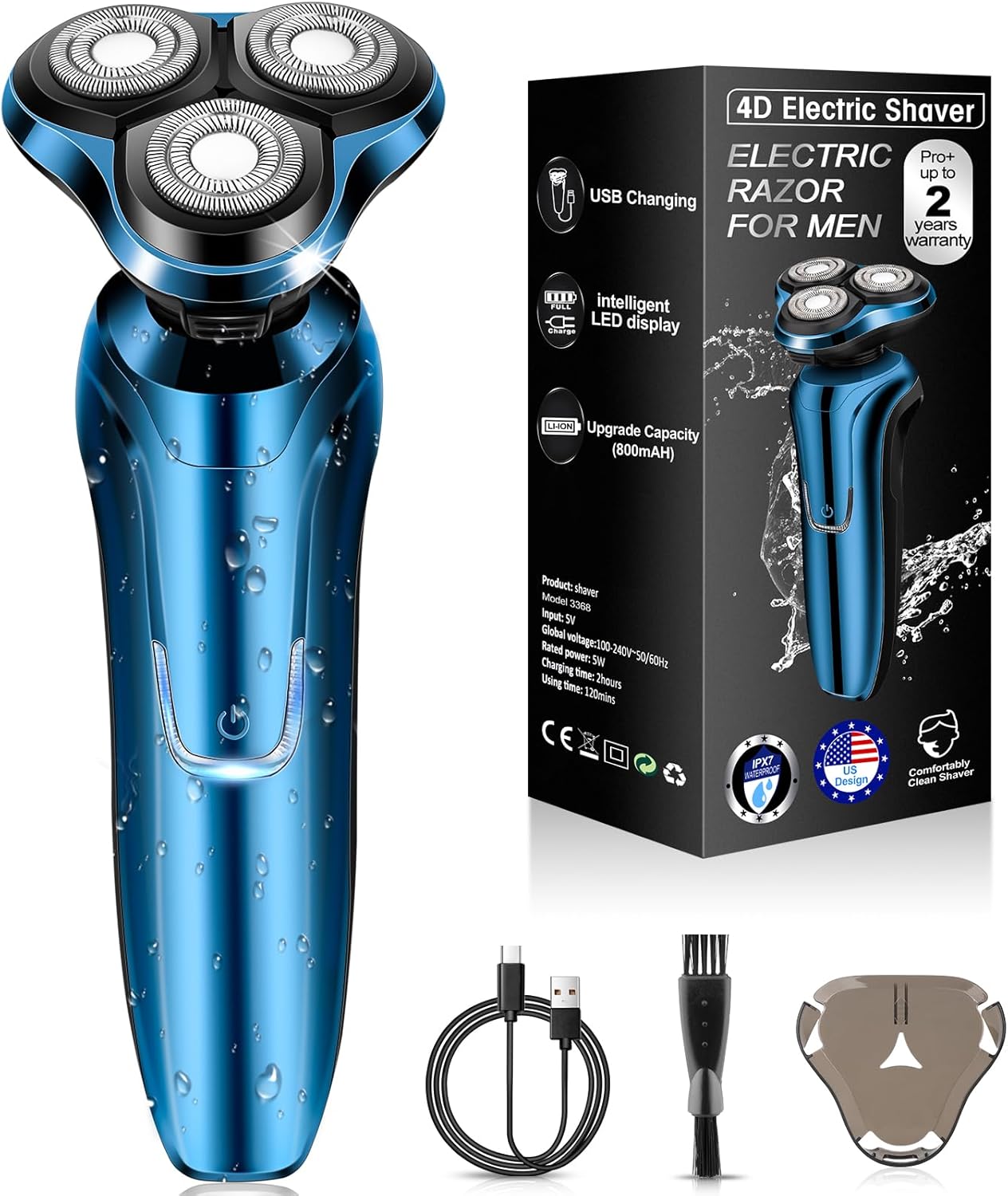 Electric Razor for Men, Cordless Rotary Electric Shaver, Rechargeable Wet & Dry Waterproof Floating Head Shaver, 4D Dual-Ring Face Shaving Grooming Tool, Travel Shaving Kit, Ideal Gift for Men