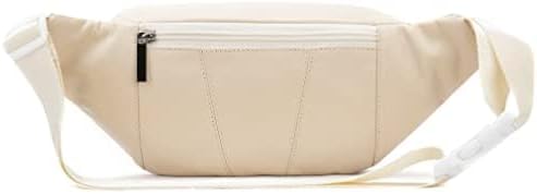 Leather Fanny Pack Waist Bag for Men Women Outdoor Travel Hiking Camping Walking Running Hip Bum Belt Slim Cell Phone Purse Wallet Pouch (#03Beige)