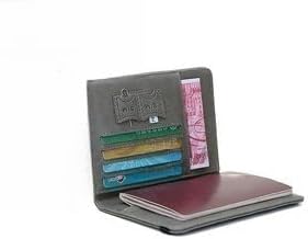 Unisex genuine leather wallet RFID shielding travel passport holder with card slots and pen holder (Grey)