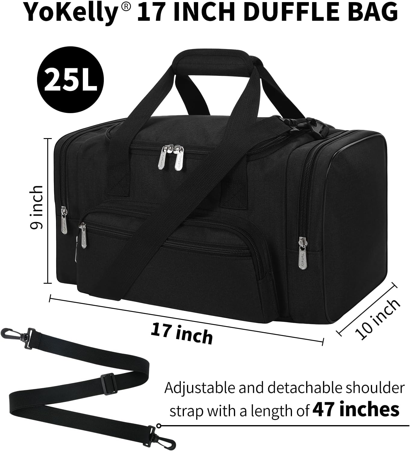 17" Carry-On Travel Duffel Bag – Personal Item Gym Bag with 6 Pockets, Lightweight Weekender Overnight Tote for Flights, Sports & Short Trips (Black, Navy, Camo, Burgundy, Olive Green, Red)
